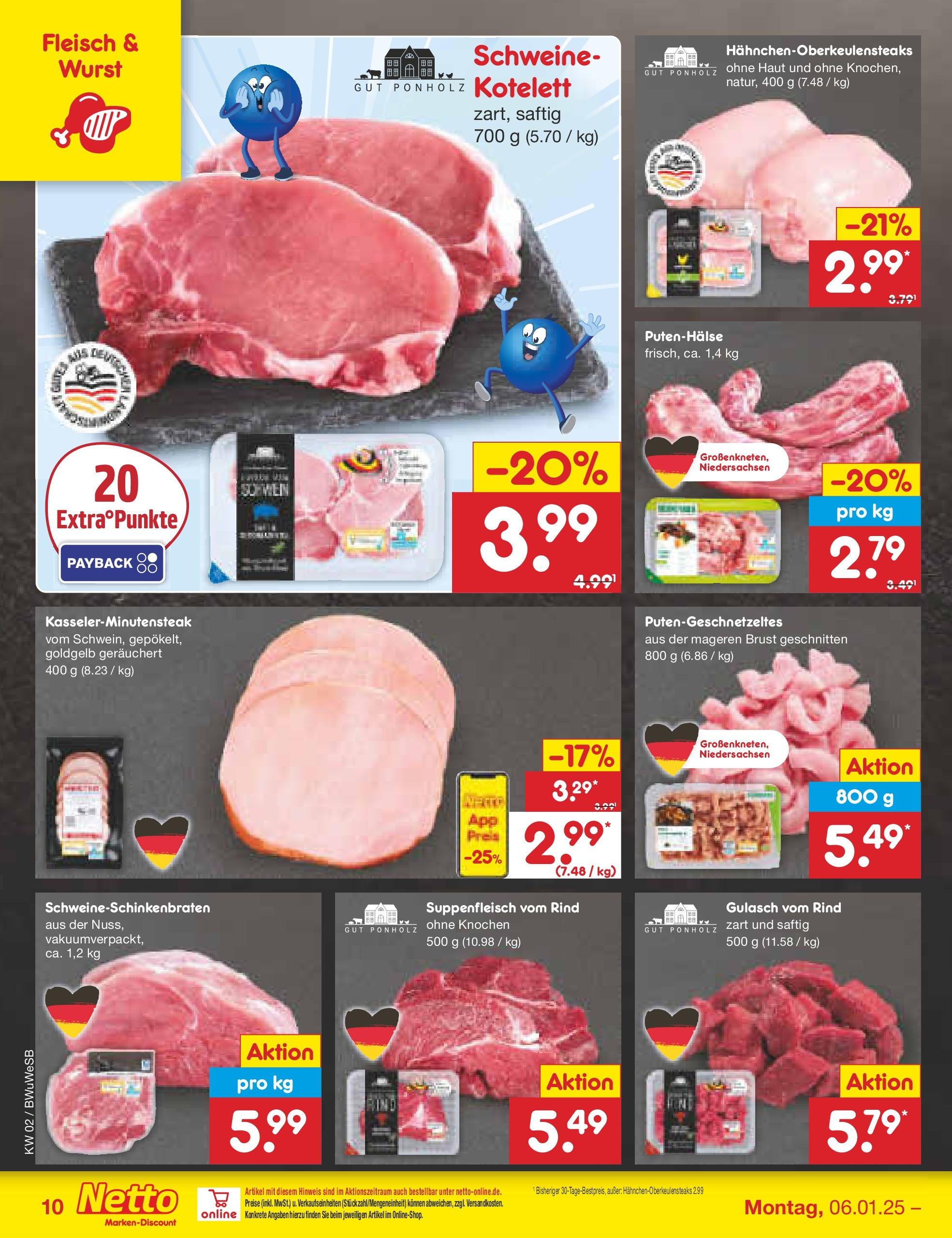 Netto Marken-Discount - Netto: Getränkeangebote (ab 06.01.2025) » Angebote | Seite: 10 | Produkte: Gulasch, Suppenfleisch, Wurst, Fleisch