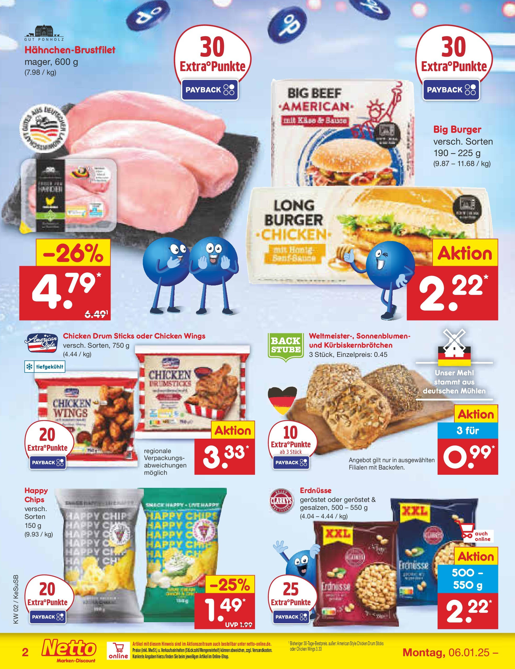 Netto Marken-Discount - Netto: Getränkeangebote (ab 06.01.2025) » Angebote | Seite: 2 | Produkte: Erdnüsse, Mehl, Burger, Chips