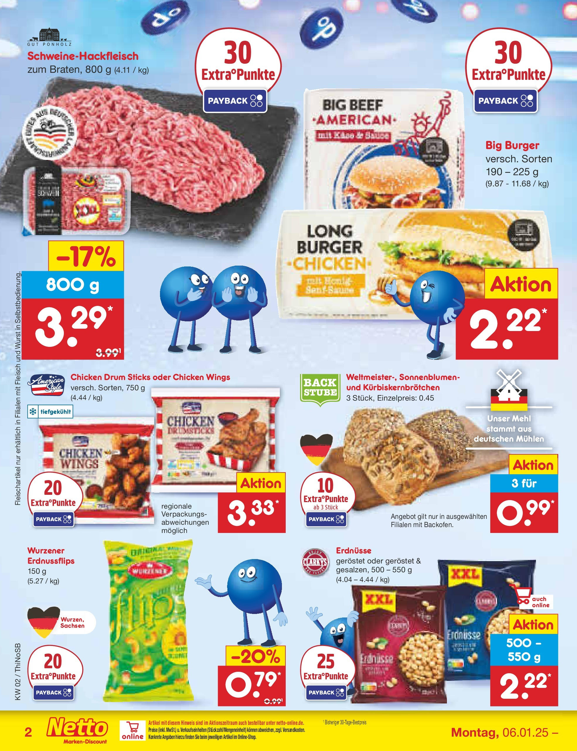 Netto Marken-Discount - Netto: Getränkeangebote (ab 06.01.2025) » Angebote | Seite: 2 | Produkte: Erdnüsse, Mehl, Burger, Wurst