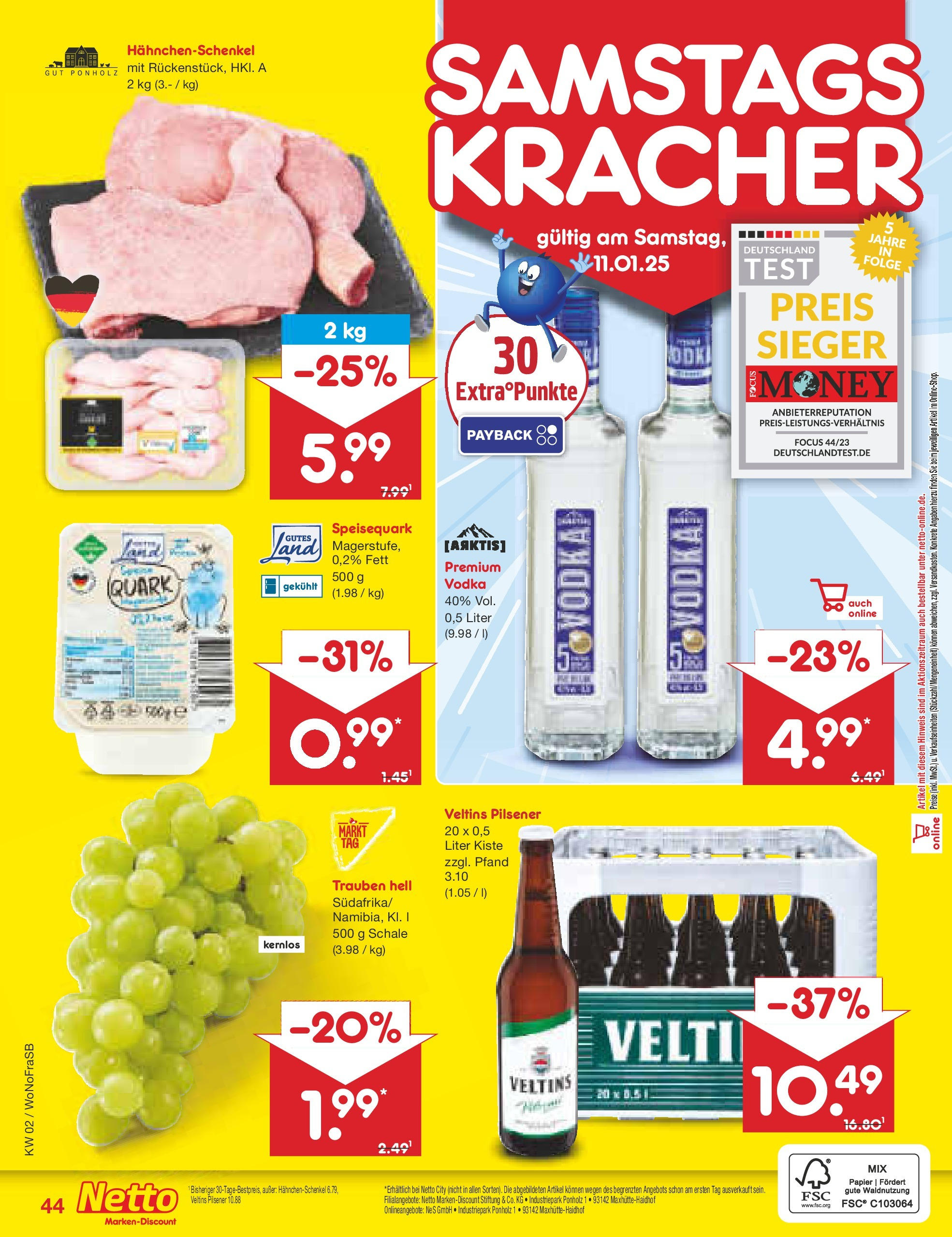 Netto Marken-Discount - Netto: Getränkeangebote (ab 06.01.2025) » Angebote | Seite: 60 | Produkte: Hahnchenschenkel, Vodka, Speisequark, Veltins