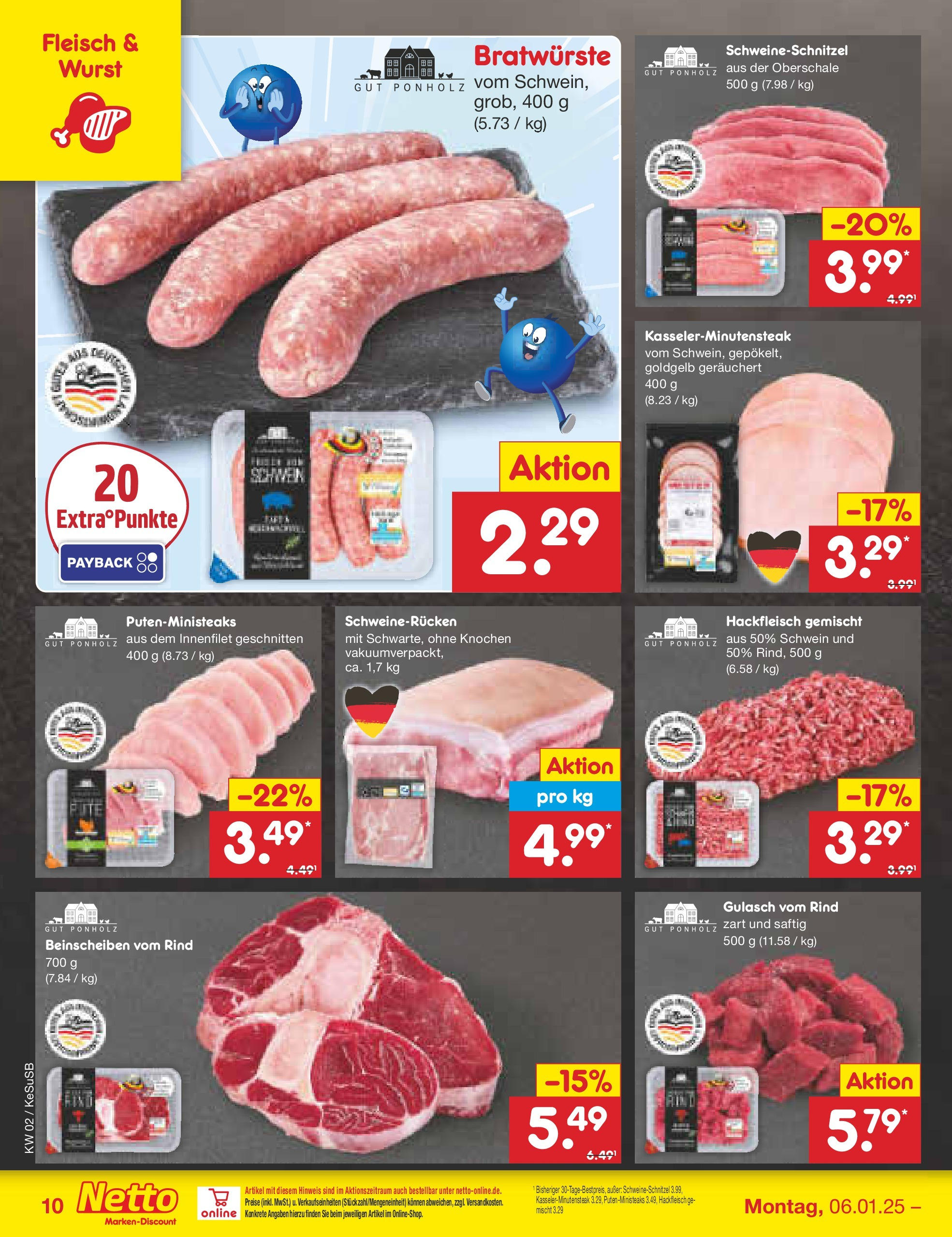 Netto Marken-Discount - Netto: Getränkeangebote (ab 06.01.2025) » Angebote | Seite: 10 | Produkte: Gulasch, Wurst, Schweinerucken, Fleisch