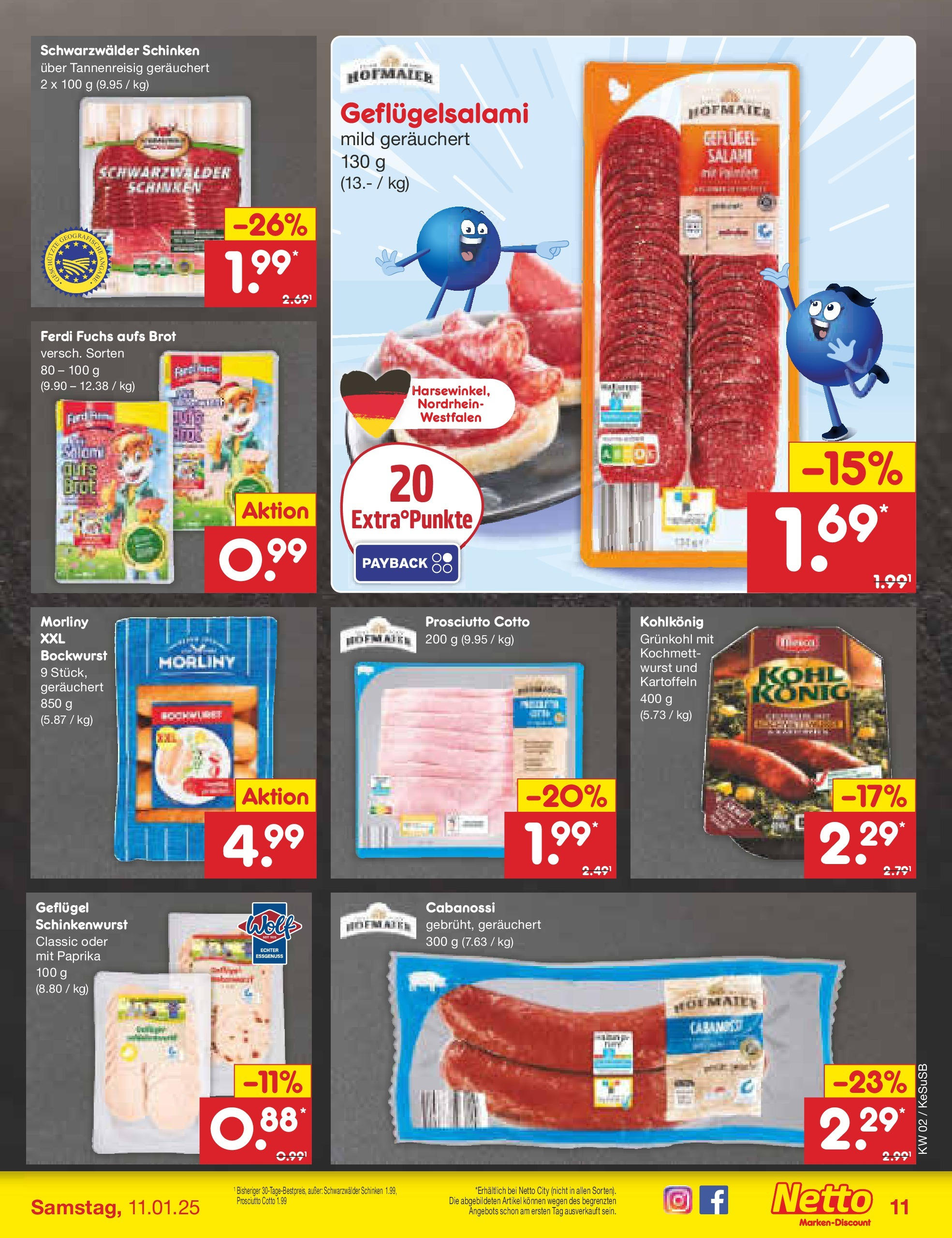 Netto Marken-Discount - Netto: Getränkeangebote (ab 06.01.2025) » Angebote | Seite: 11 | Produkte: Kartoffeln, Wurst, Brot, Salami