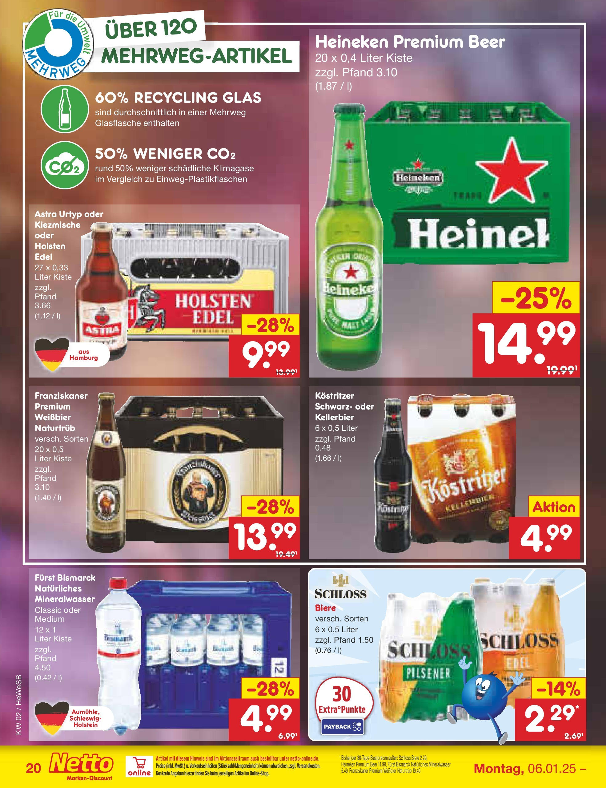 Netto Marken-Discount - Netto: Getränkeangebote (ab 06.01.2025) » Angebote | Seite: 28 | Produkte: Franziskaner, Weißbier, Astra, Mineralwasser