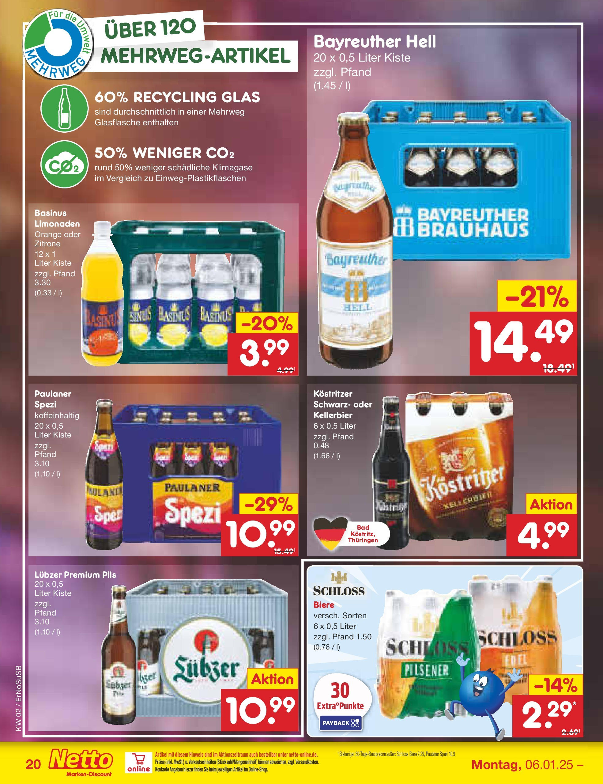 Netto Marken-Discount - Netto: Getränkeangebote (ab 06.01.2025) » Angebote | Seite: 28 | Produkte: Bayreuther hell, Paulaner spezi, Lubzer, Paulaner