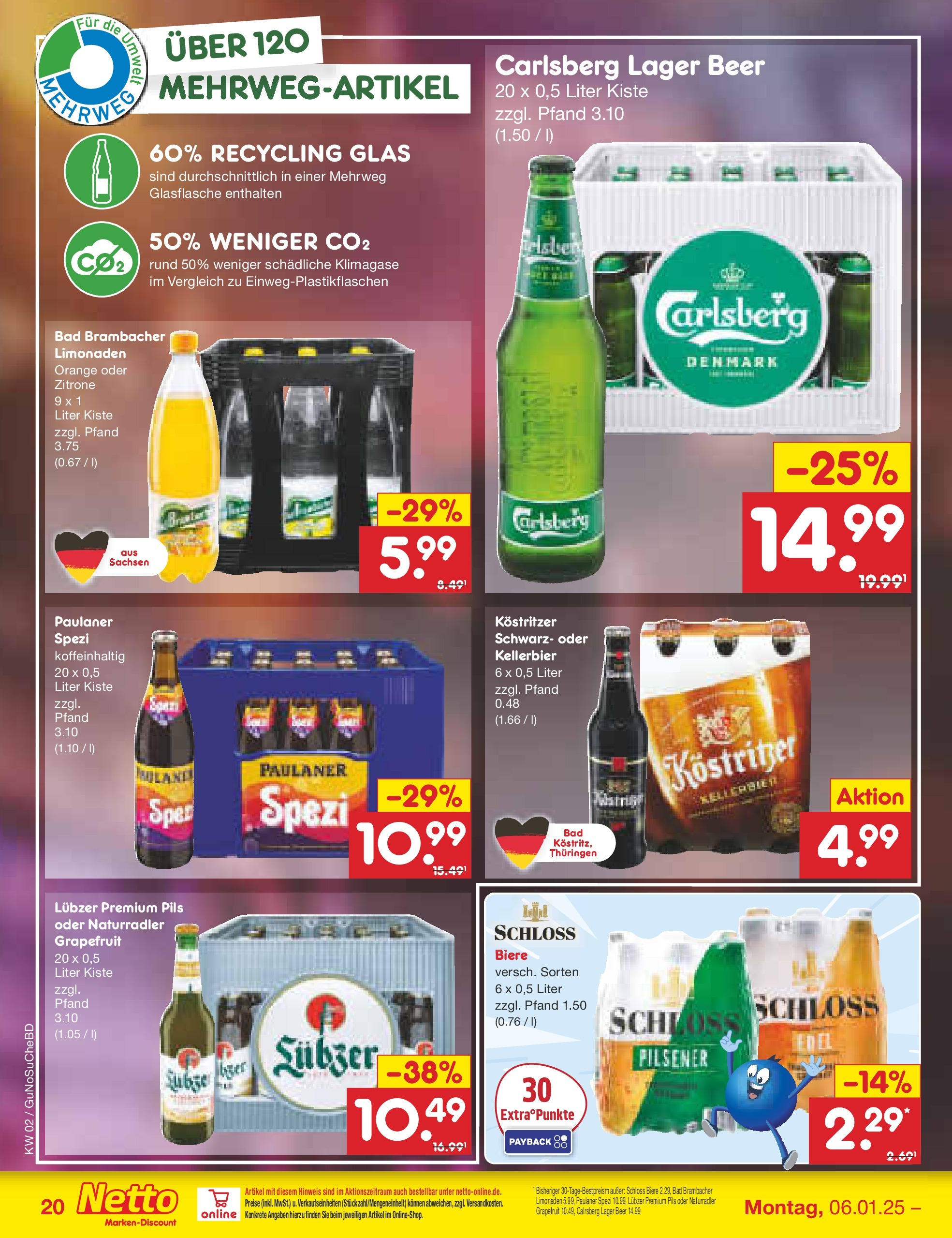 Netto Marken-Discount - Netto: Getränkeangebote (ab 06.01.2025) » Angebote | Seite: 28 | Produkte: Paulaner spezi, Bad, Pils, Zitrone