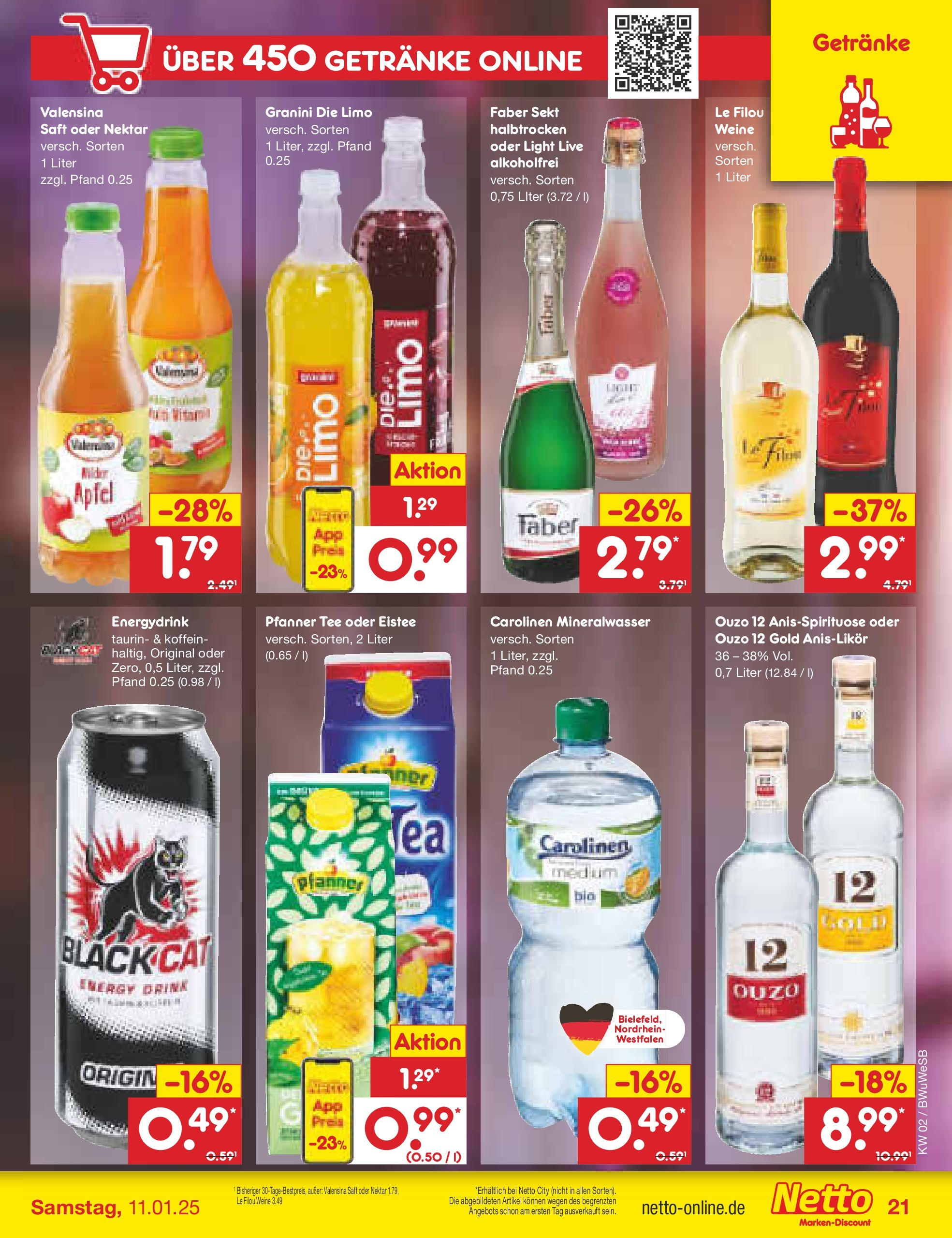 Netto Marken-Discount - Netto: Getränkeangebote (ab 06.01.2025) » Angebote | Seite: 29 | Produkte: Le filou, Ouzo, Energy, Äpfel