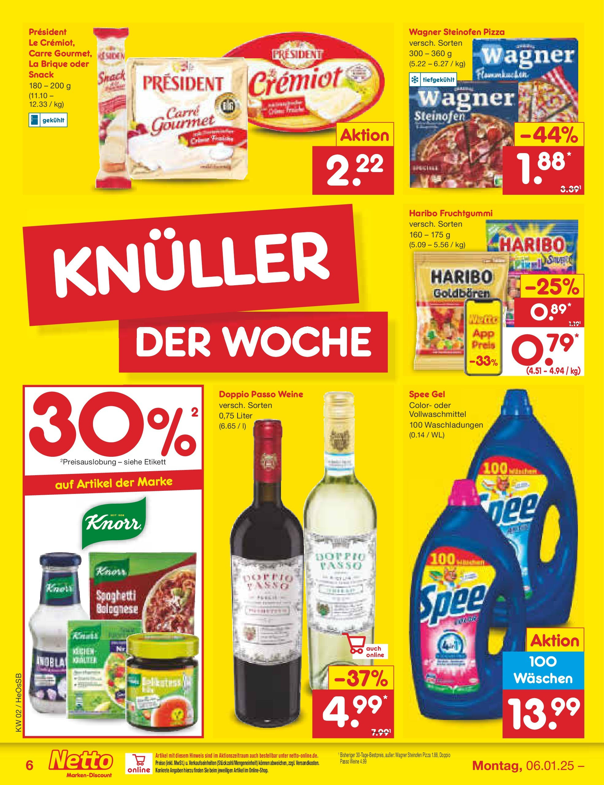 Netto Marken-Discount - Netto: Getränkeangebote (ab 06.01.2025) » Angebote | Seite: 6 | Produkte: Haribo, Spee, Doppio Passo, Pizza