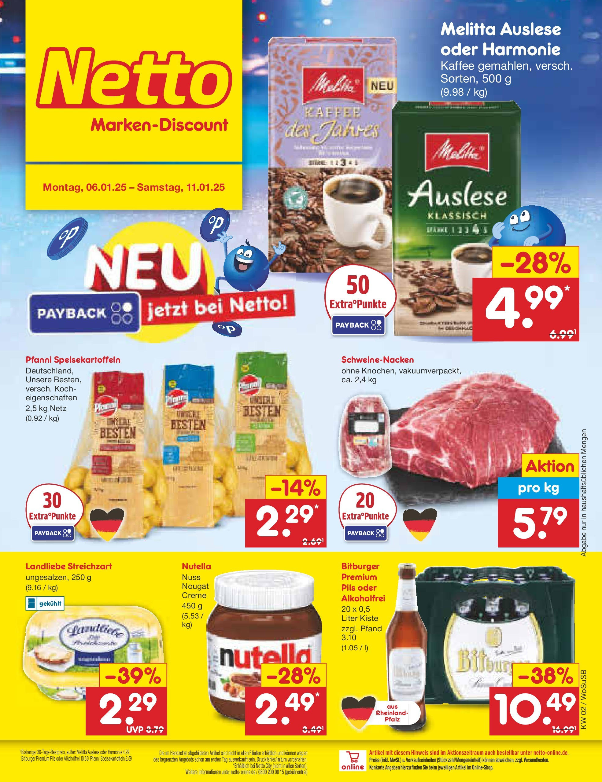 Netto Marken-Discount - Netto: Getränkeangebote (ab 06.01.2025) » Angebote | Seite: 1 | Produkte: Kaffee, Pils, Creme, Nutella