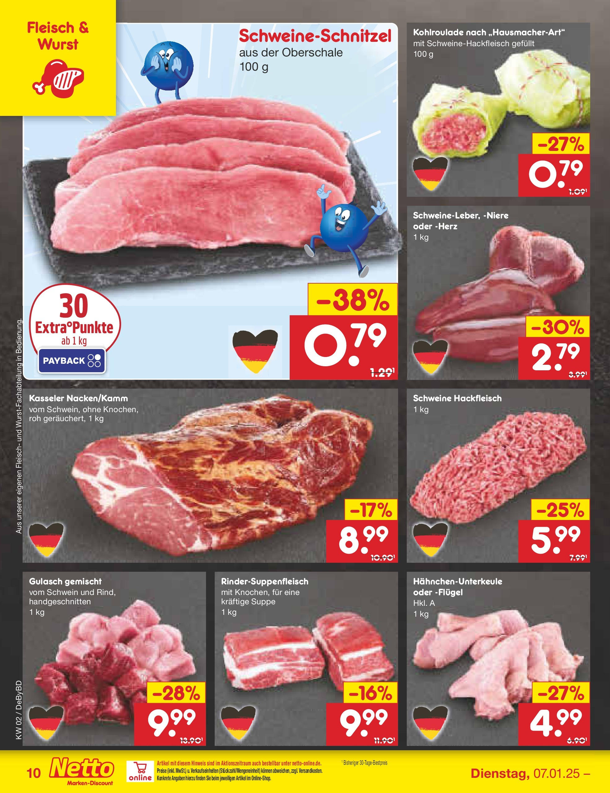 Netto Marken-Discount - Netto: Getränkeangebote (ab 06.01.2025) » Angebote | Seite: 10 | Produkte: Gulasch, Wurst, Fleisch, Hackfleisch