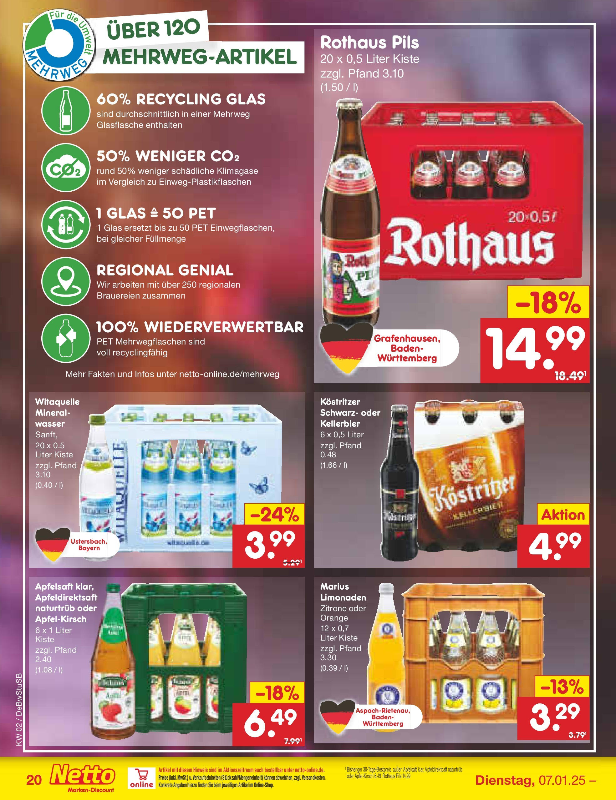 Netto Marken-Discount - Netto: Getränkeangebote (ab 06.01.2025) » Angebote | Seite: 28 | Produkte: Kostritzer, Pils, Apfelsaft, Wasser