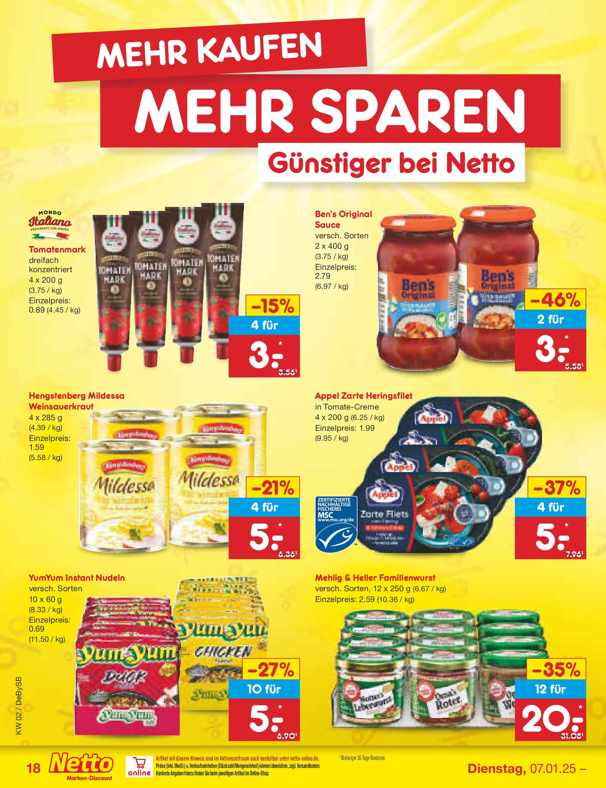 Netto Marken-Discount - Netto: Getränkeangebote (ab 06.01.2025) » Angebote | Seite: 26 | Produkte: Tomaten, Nudeln