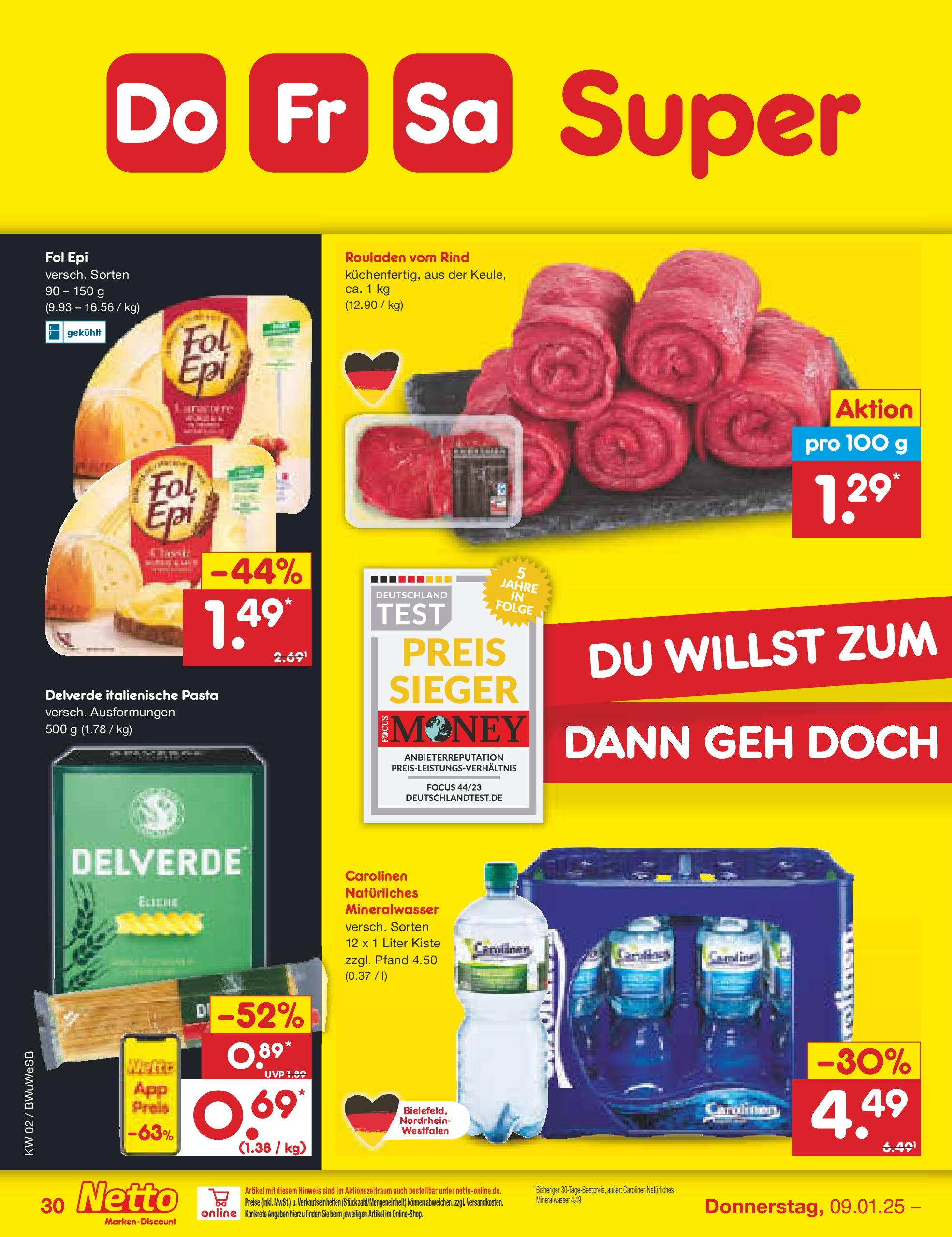 Netto Marken-Discount - Netto: Getränkeangebote (ab 06.01.2025) » Angebote | Seite: 44 | Produkte: Mineralwasser, Pasta