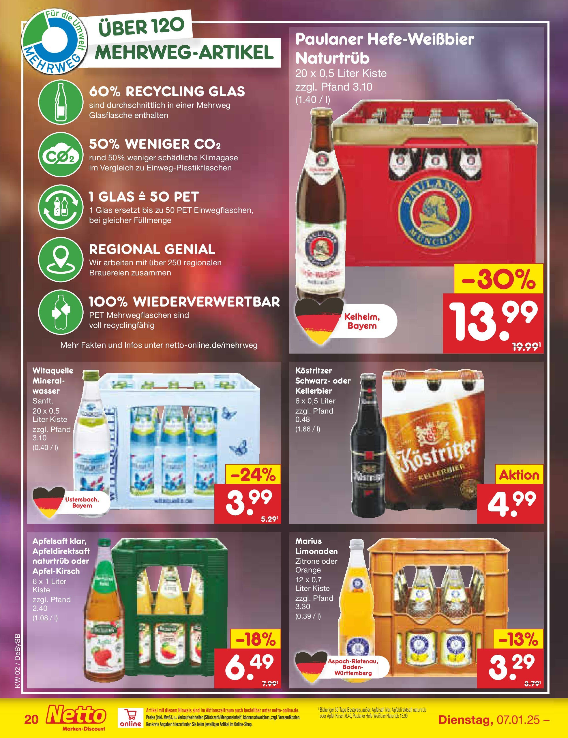 Netto Marken-Discount - Netto: Getränkeangebote (ab 06.01.2025) » Angebote | Seite: 28 | Produkte: Kostritzer, Apfelsaft, Wasser, Paulaner