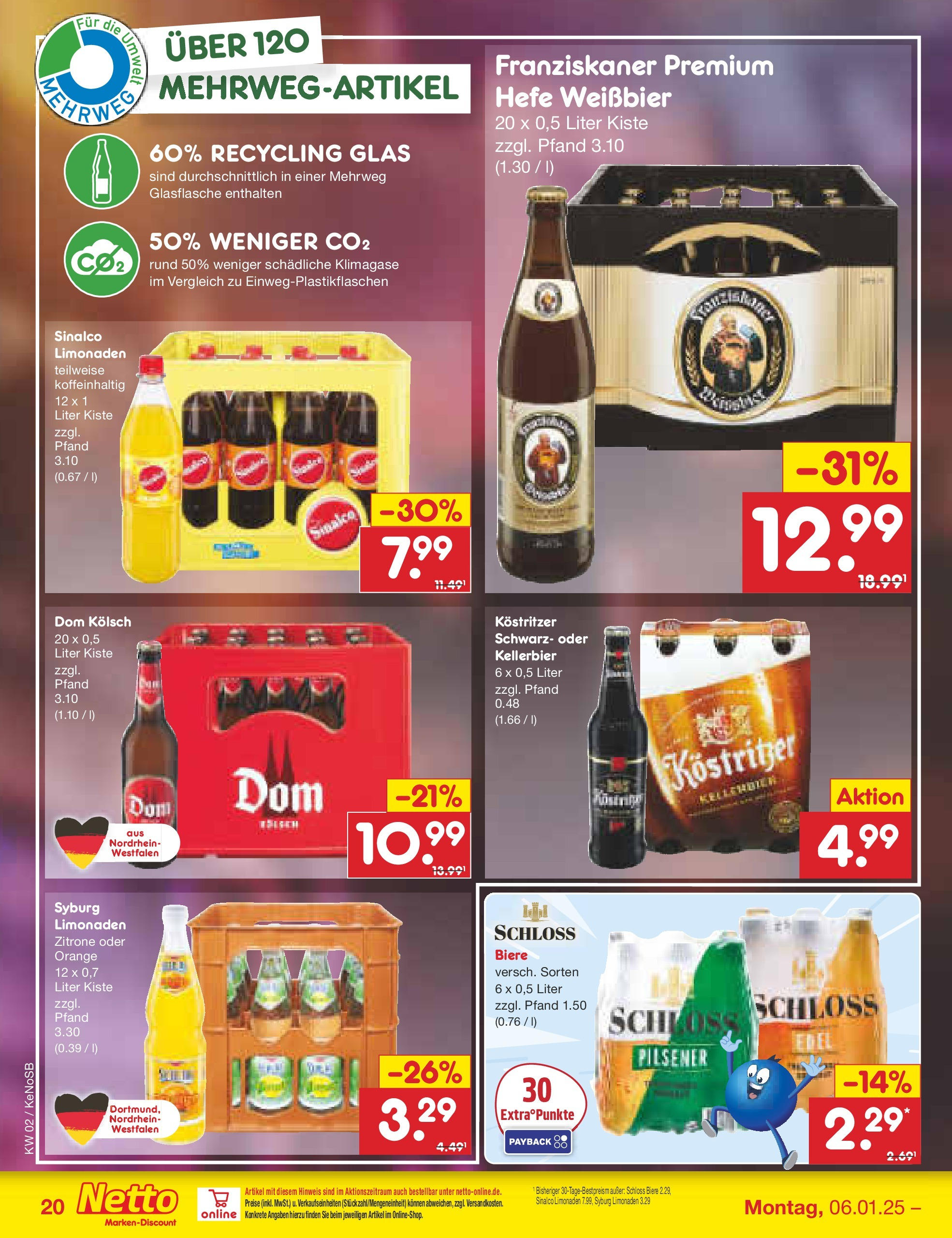 Netto Marken-Discount - Netto: Getränkeangebote (ab 06.01.2025) » Angebote | Seite: 28 | Produkte: Sinalco, Franziskaner, Weißbier, Hefe weissbier