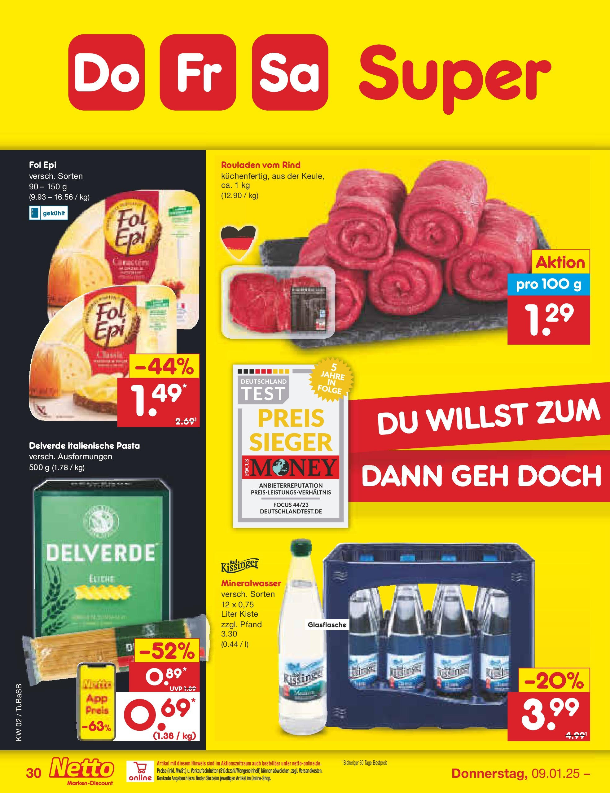 Netto Marken-Discount - Netto: Getränkeangebote (ab 06.01.2025) » Angebote | Seite: 44 | Produkte: Mineralwasser, Pasta