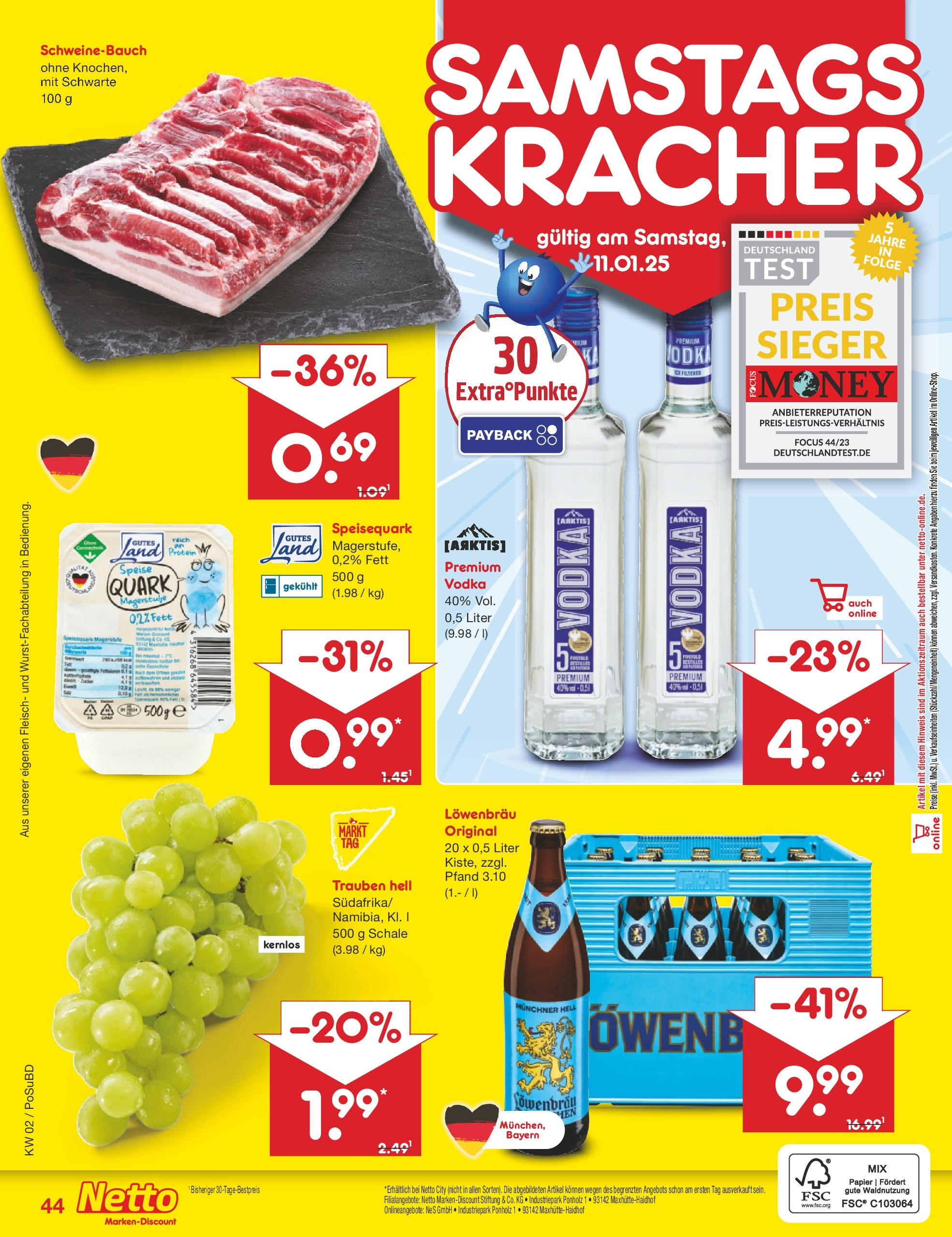 Netto Marken-Discount - Netto: Getränkeangebote (ab 06.01.2025) » Angebote | Seite: 60 | Produkte: Decke, Schweinebauch, Vodka, Speisequark