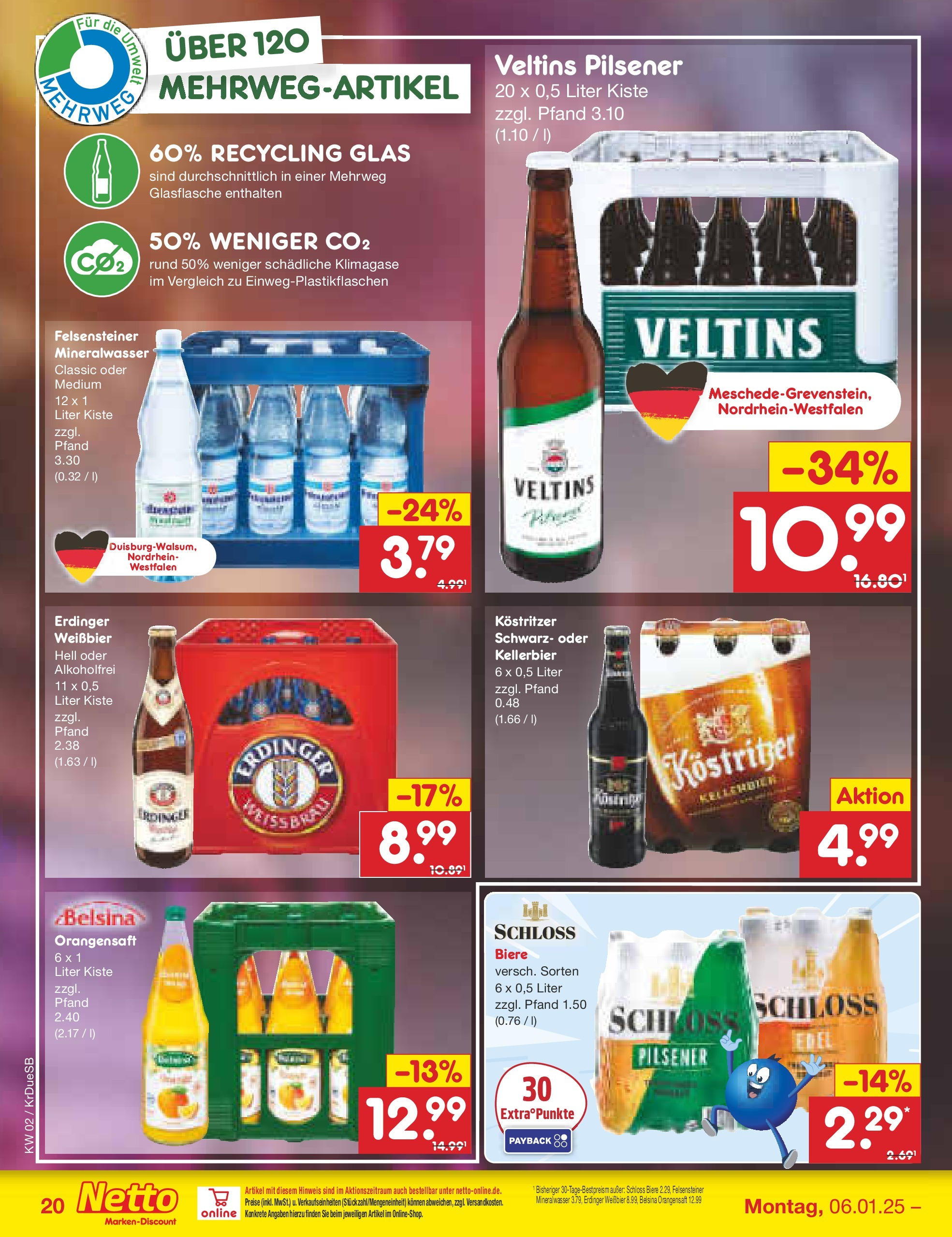 Netto Marken-Discount - Netto: Getränkeangebote (ab 06.01.2025) » Angebote | Seite: 28 | Produkte: Kostritzer, Weißbier, Orangensaft, Veltins