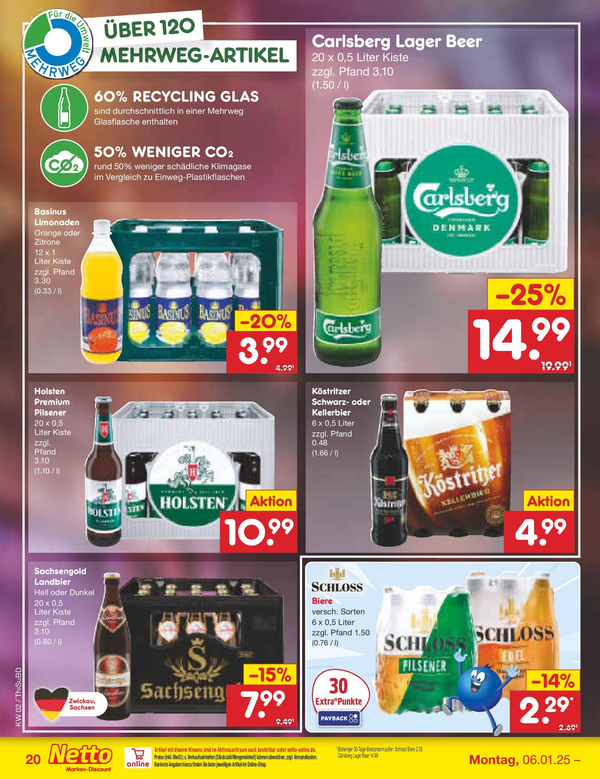 Netto Marken-Discount - Netto: Getränkeangebote (ab 06.01.2025) » Angebote | Seite: 28 | Produkte: Carlsberg, Kostritzer, Holsten, Zitrone