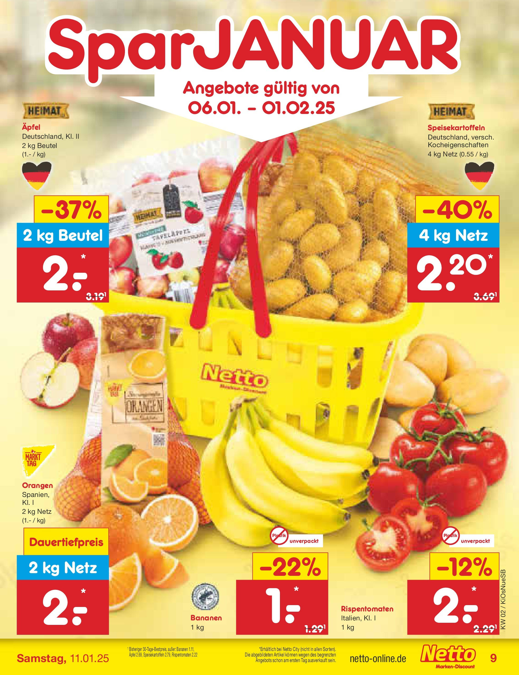 Netto Marken-Discount - Netto: Getränkeangebote (ab 06.01.2025) » Angebote | Seite: 9 | Produkte: Äpfel, Bananen, Orangen