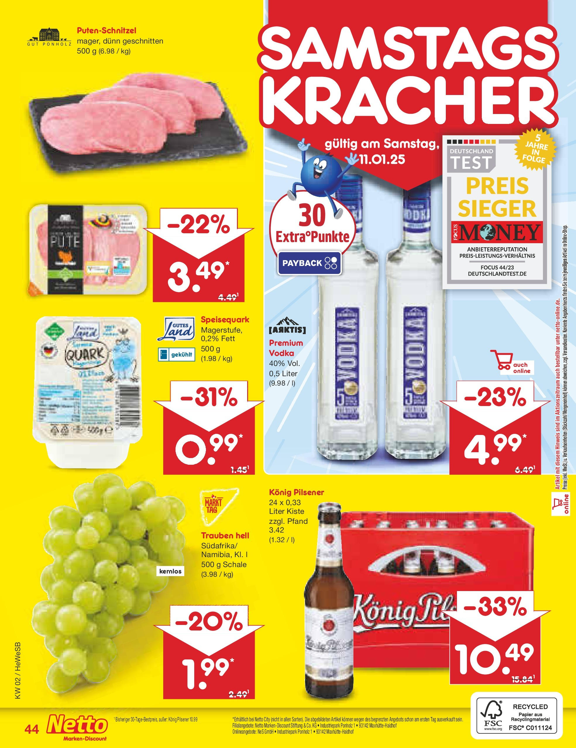 Netto Marken-Discount - Netto: Getränkeangebote (ab 06.01.2025) » Angebote | Seite: 60 | Produkte: Pute, Trauben, Putenschnitzel, Speisequark