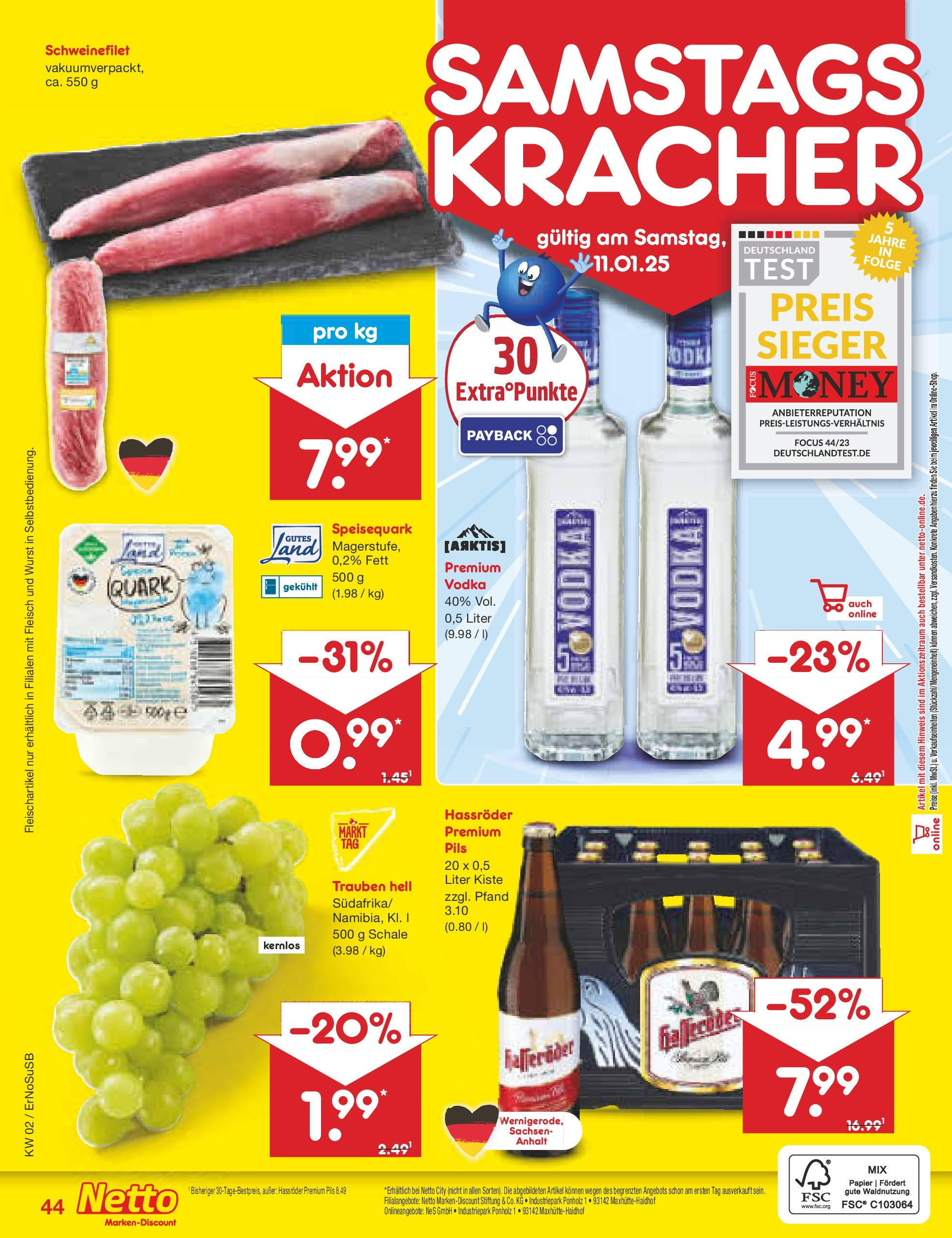 Netto Marken-Discount - Netto: Getränkeangebote (ab 06.01.2025) » Angebote | Seite: 60 | Produkte: Quark, Pils, Vodka, Fleisch