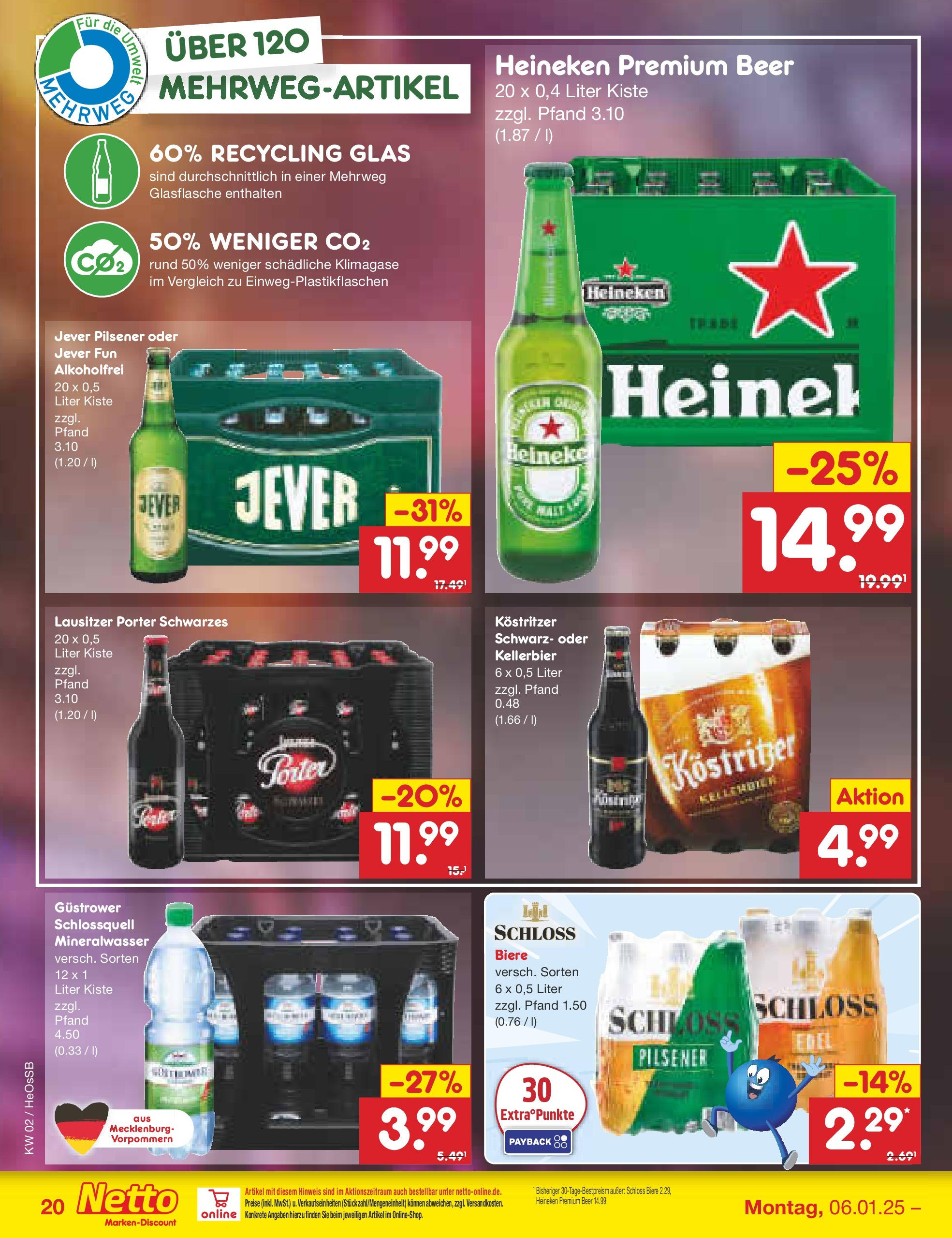 Netto Marken-Discount - Netto: Getränkeangebote (ab 06.01.2025) » Angebote | Seite: 28 | Produkte: Kostritzer, Mineralwasser, Heineken, Jever