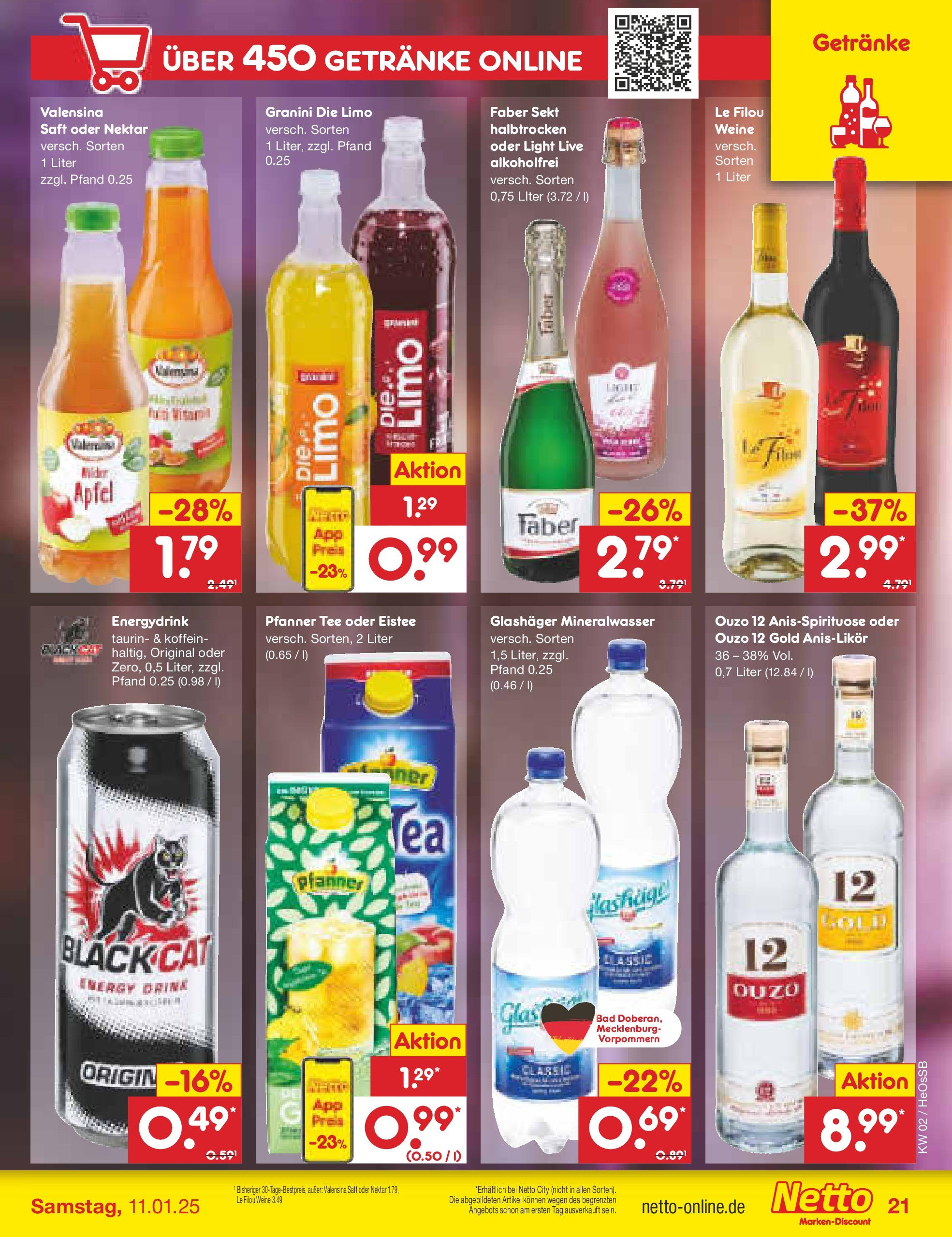 Netto Marken-Discount - Netto: Getränkeangebote (ab 06.01.2025) » Angebote | Seite: 29 | Produkte: Le filou, Energy, Valensina, Granini die limo