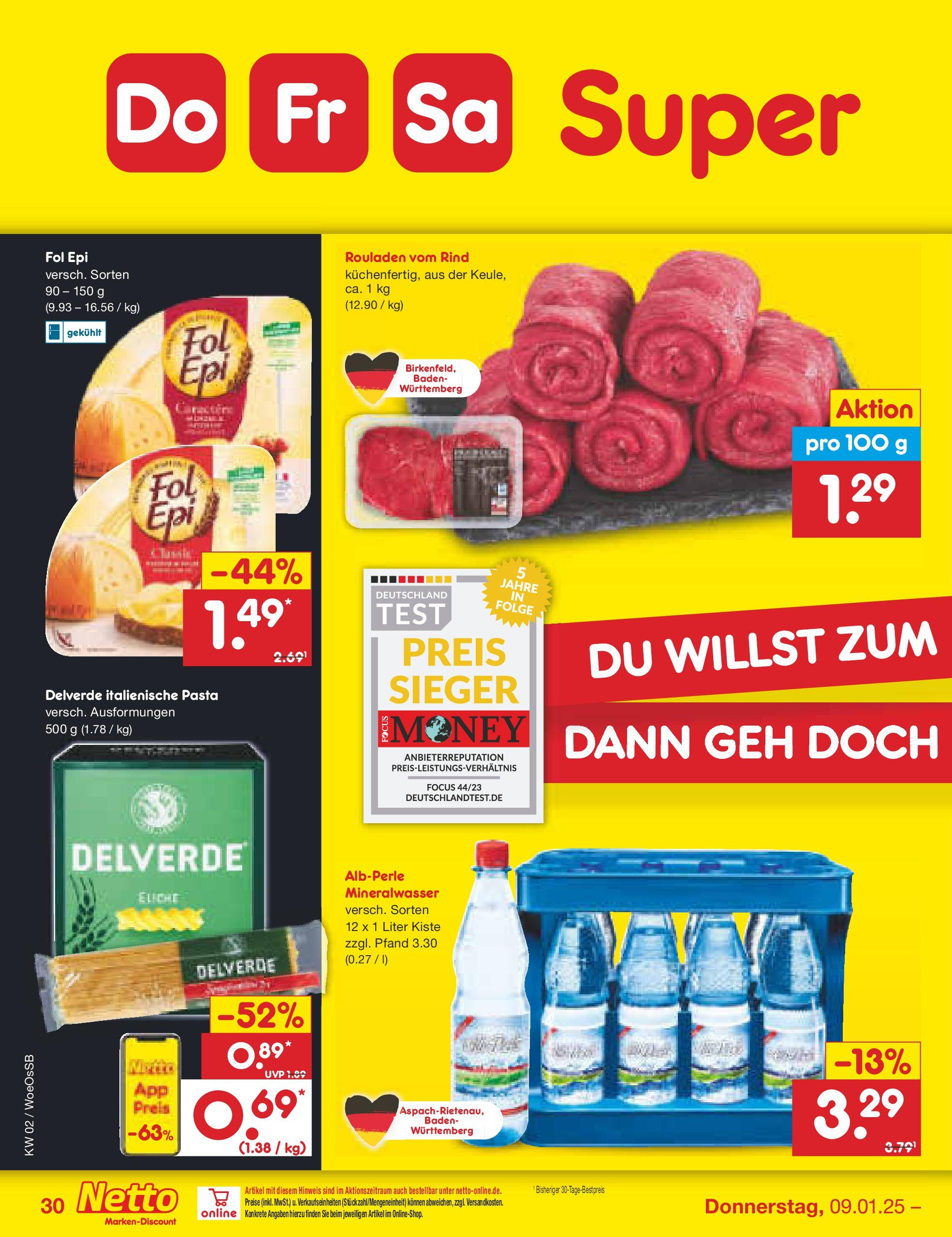 Netto Marken-Discount - Netto: Getränkeangebote (ab 06.01.2025) » Angebote | Seite: 44 | Produkte: Mineralwasser, Pasta