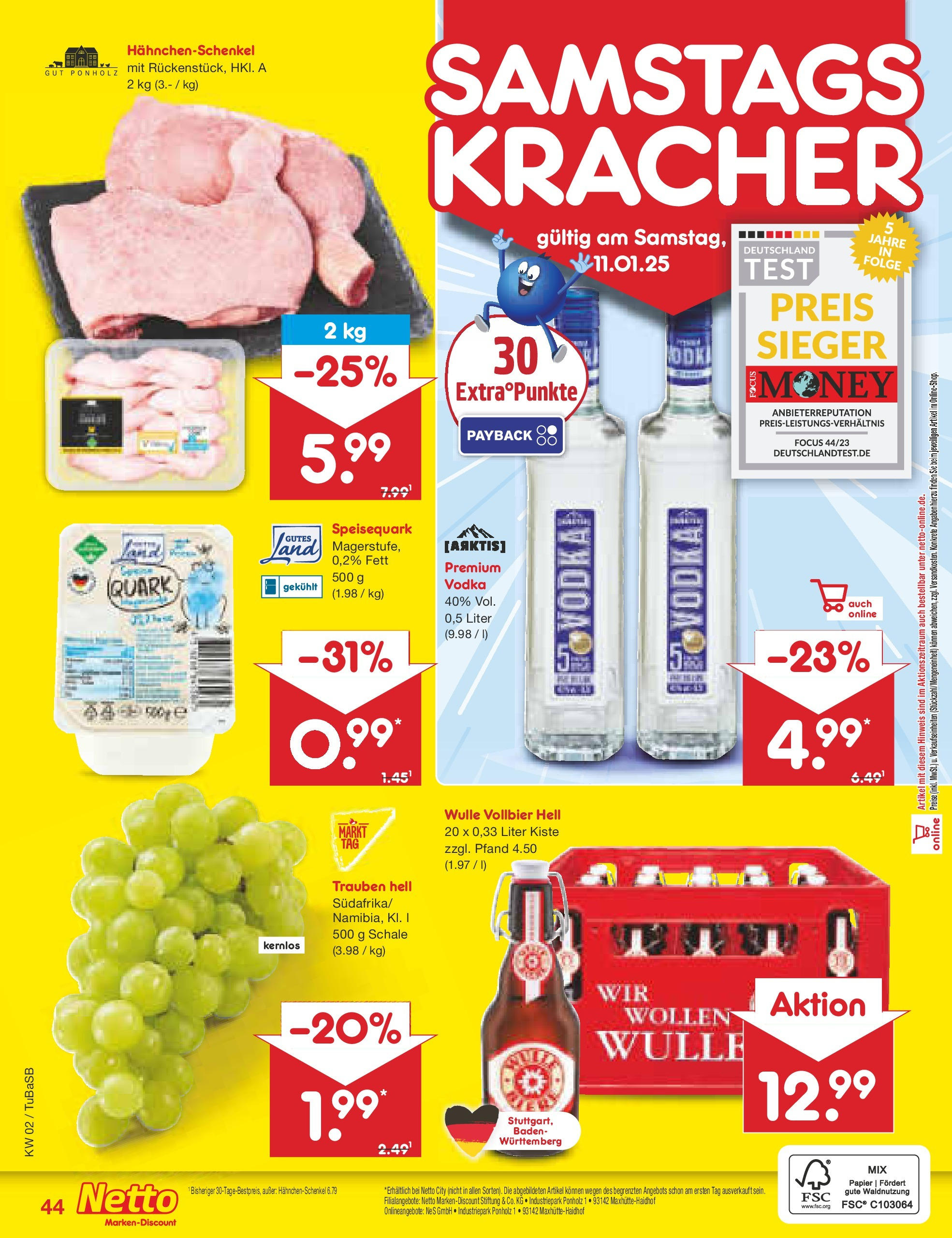 Netto Marken-Discount - Netto: Getränkeangebote (ab 06.01.2025) » Angebote | Seite: 60 | Produkte: Quark, Hahnchenschenkel, Trauben, Speisequark