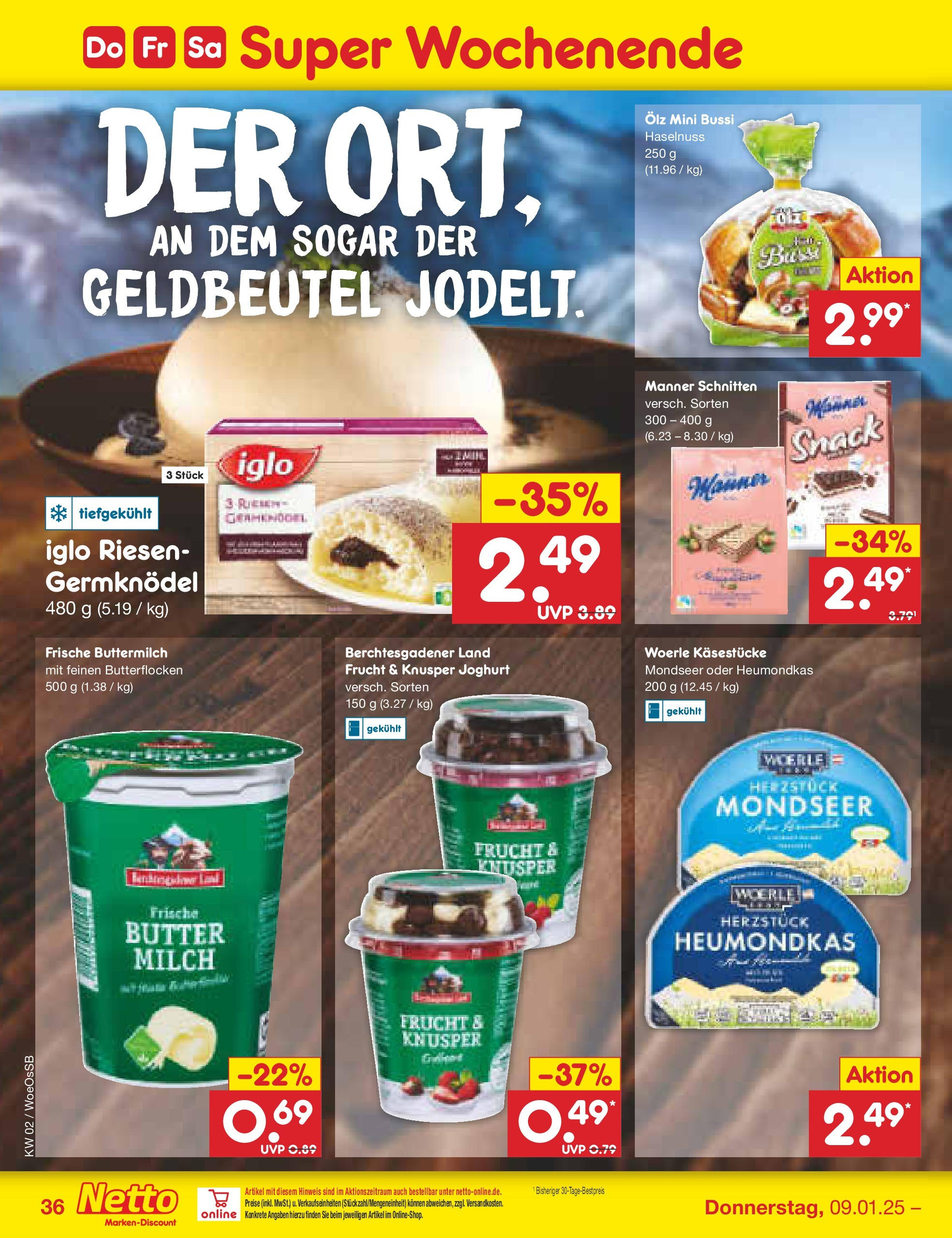 Netto Marken-Discount - Netto: Getränkeangebote (ab 06.01.2025) » Angebote | Seite: 52 | Produkte: Buttermilch, Milch, Butter, Iglo