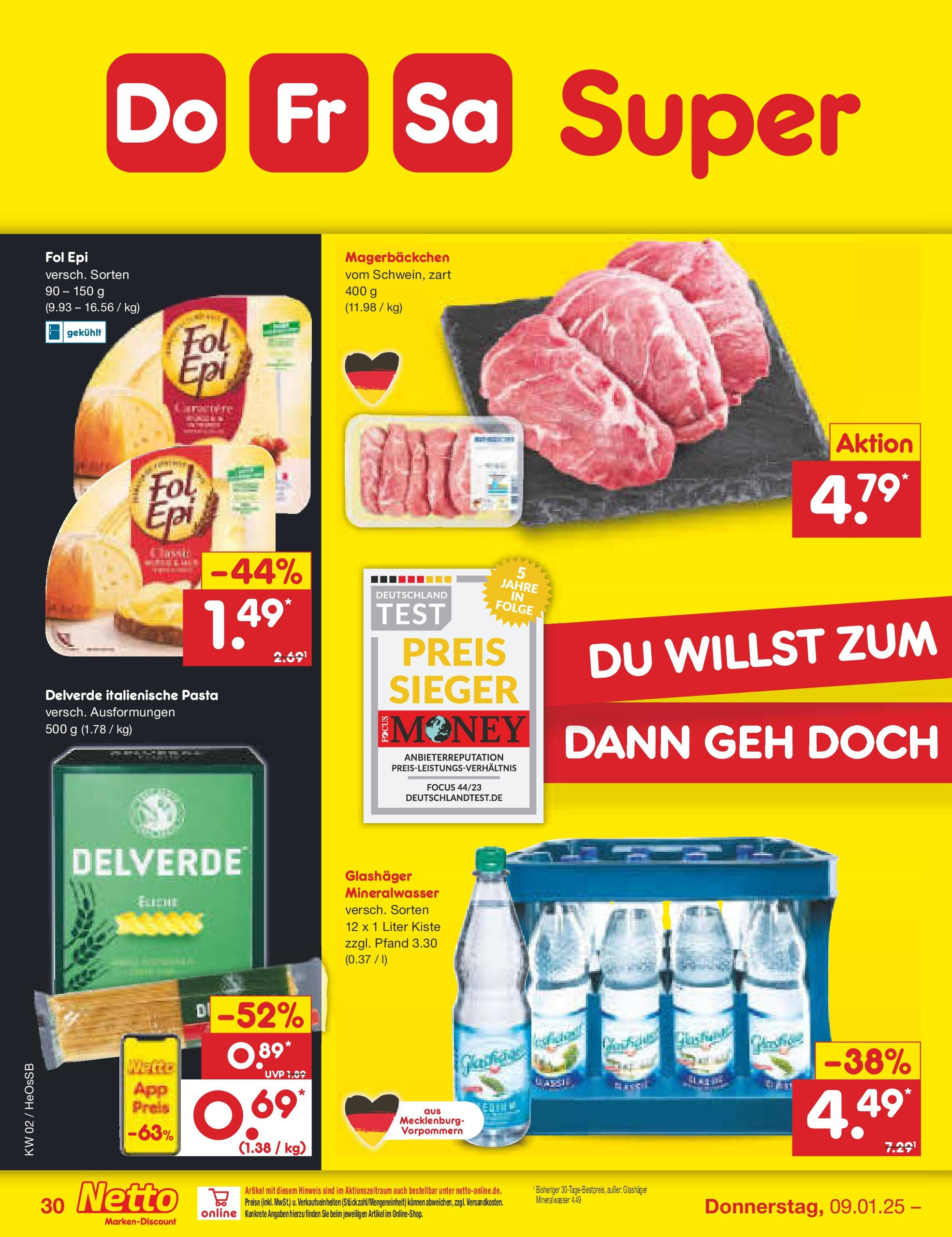 Netto Marken-Discount - Netto: Getränkeangebote (ab 06.01.2025) » Angebote | Seite: 44 | Produkte: Mineralwasser, Pasta