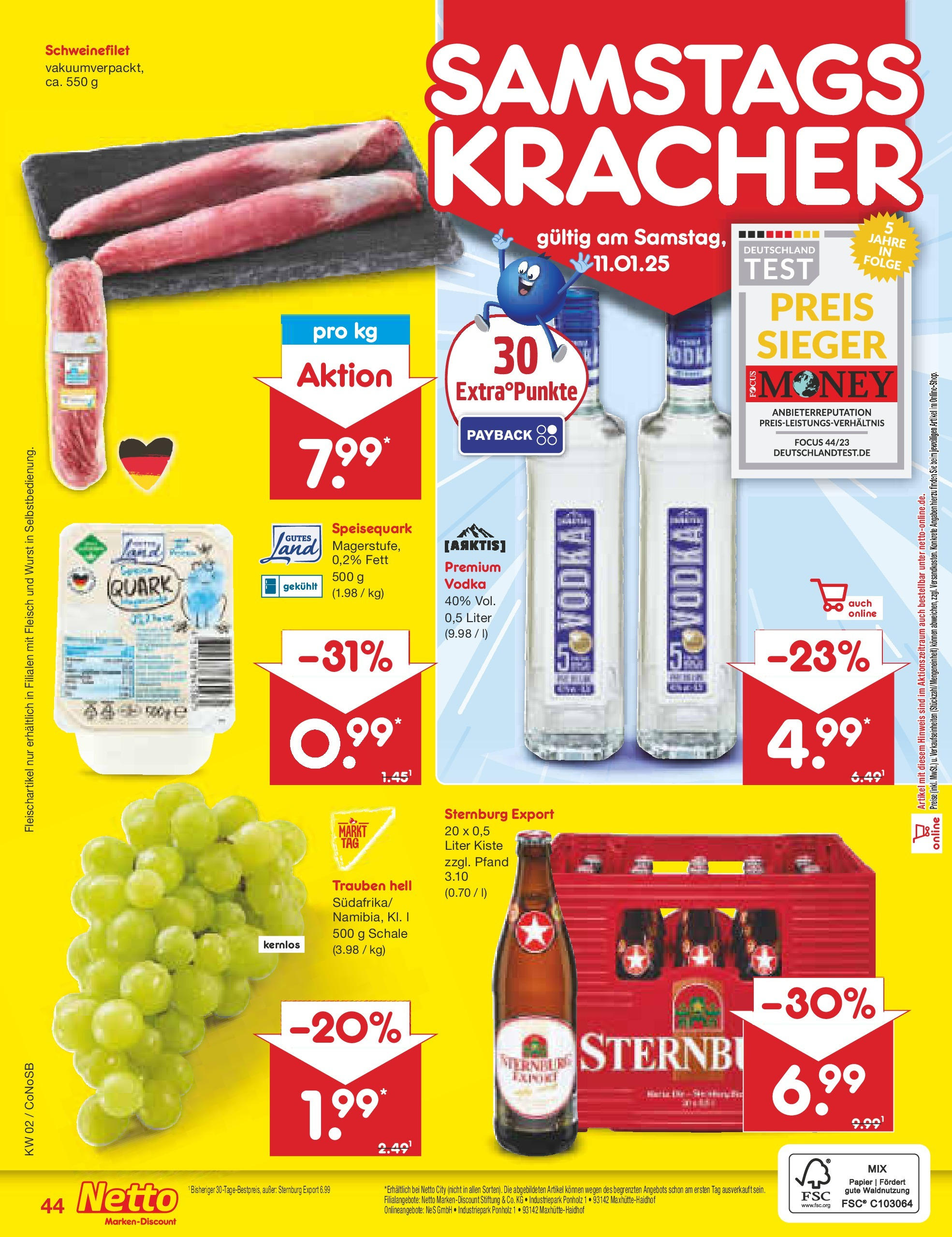 Netto Marken-Discount - Netto: Getränkeangebote (ab 06.01.2025) » Angebote | Seite: 60 | Produkte: Trauben, Wurst, Vodka, Fleisch