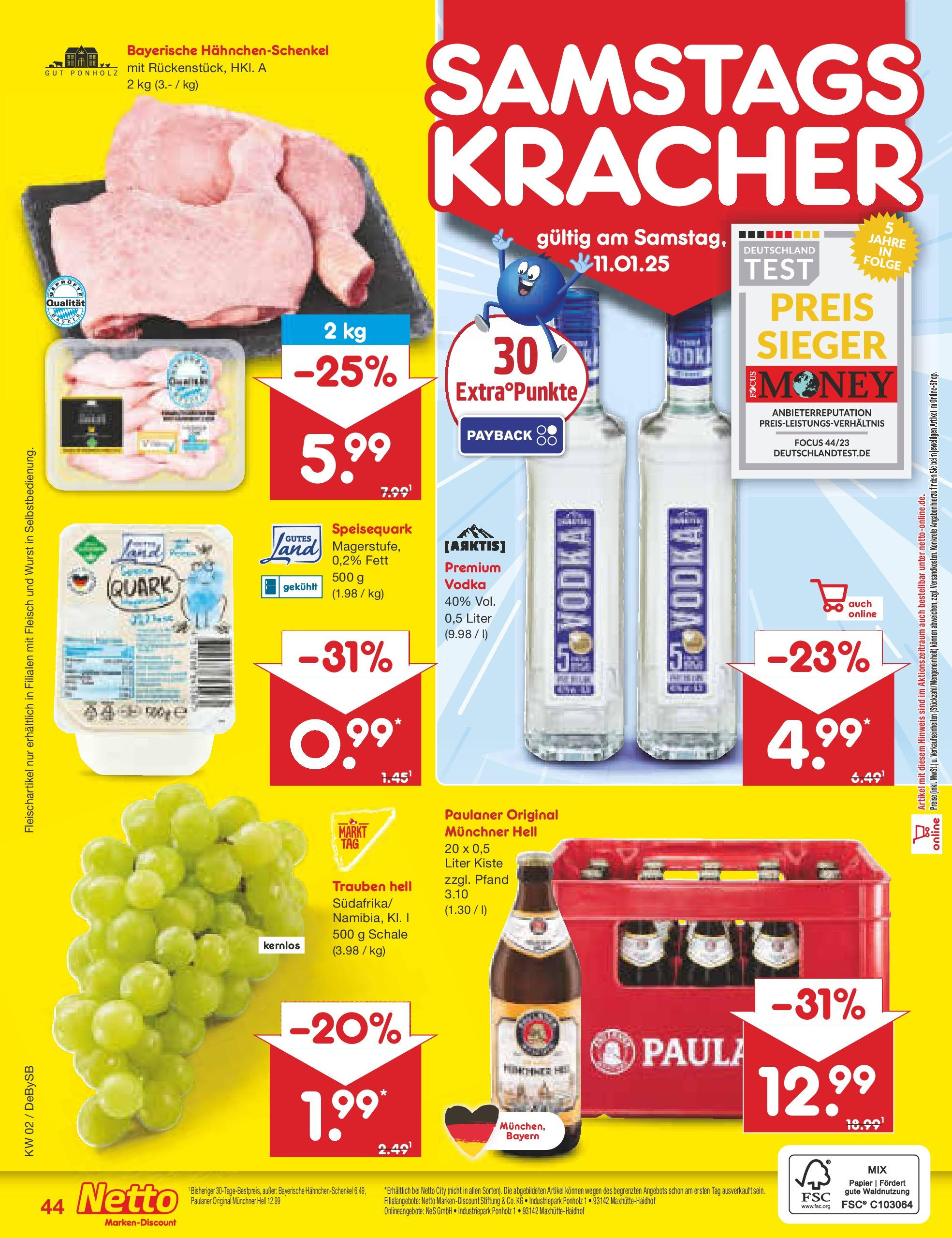 Netto Marken-Discount - Netto: Getränkeangebote (ab 06.01.2025) » Angebote | Seite: 60 | Produkte: Quark, Wurst, Vodka, Paulaner