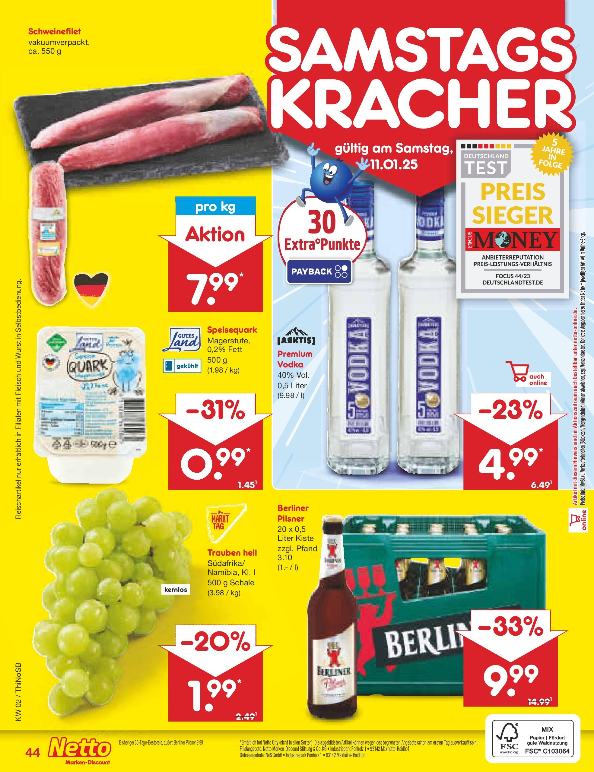 Netto Marken-Discount - Netto: Getränkeangebote (ab 06.01.2025) » Angebote | Seite: 60 | Produkte: Berliner, Quark, Trauben, Vodka