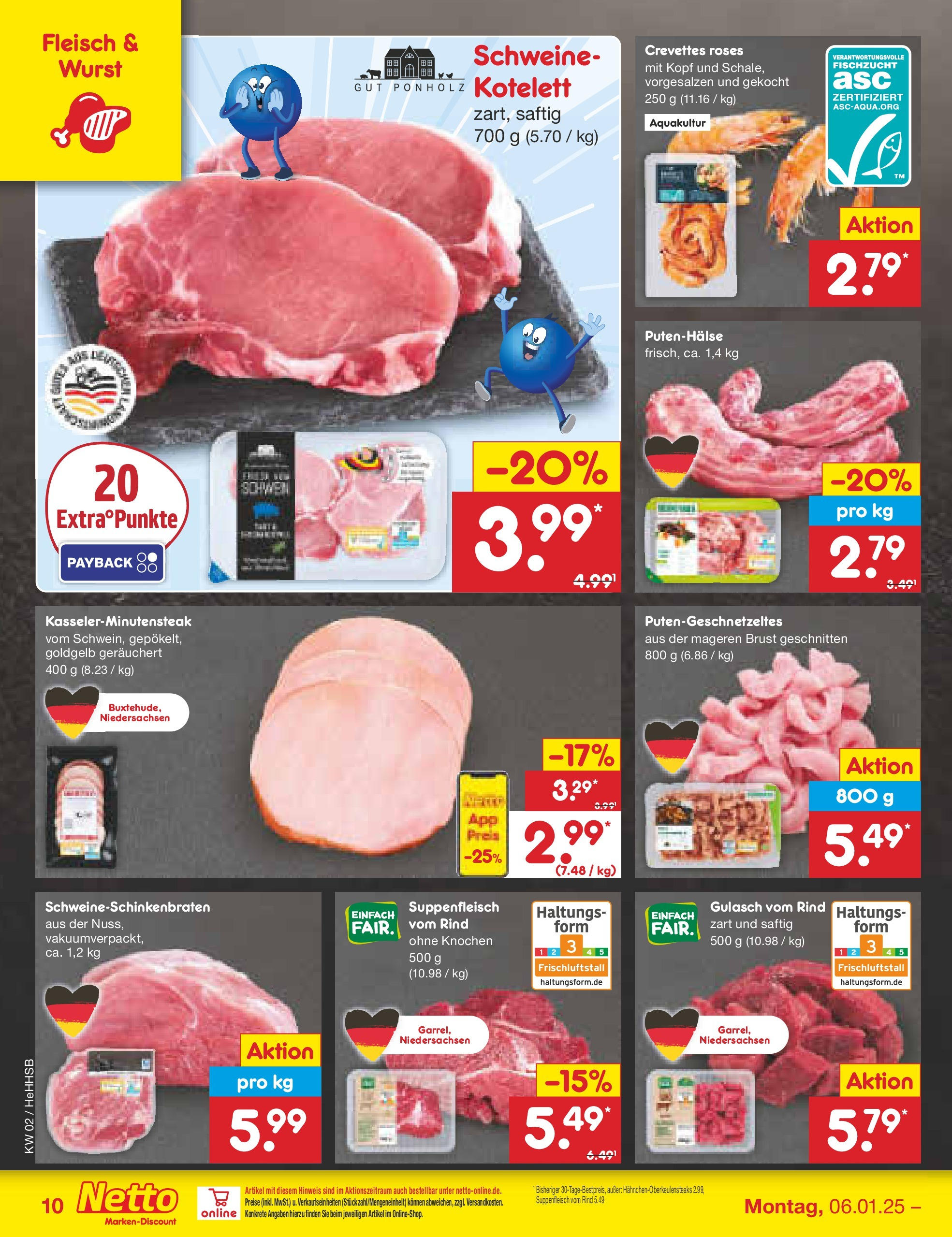 Netto Marken-Discount - Netto: Getränkeangebote (ab 06.01.2025) » Angebote | Seite: 10 | Produkte: Gulasch, Suppenfleisch, Wurst, Fleisch