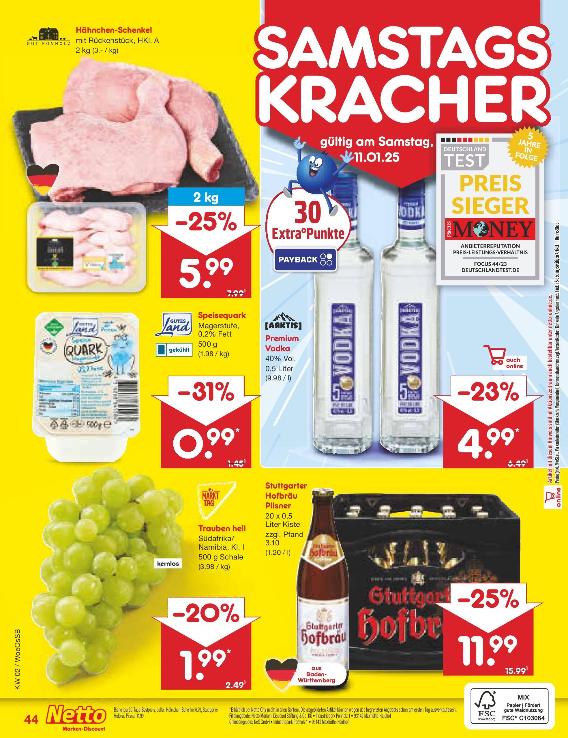 Netto Marken-Discount - Netto: Getränkeangebote (ab 06.01.2025) » Angebote | Seite: 60 | Produkte: Quark, Hahnchenschenkel, Trauben, Speisequark