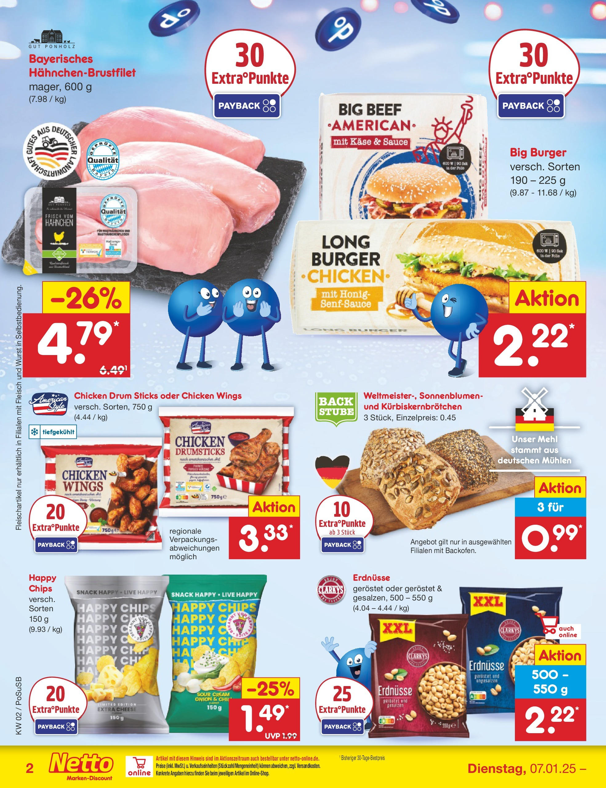 Netto Marken-Discount - Netto: Getränkeangebote (ab 06.01.2025) » Angebote | Seite: 2 | Produkte: Hahnchen, Erdnüsse, Wurst, Chips