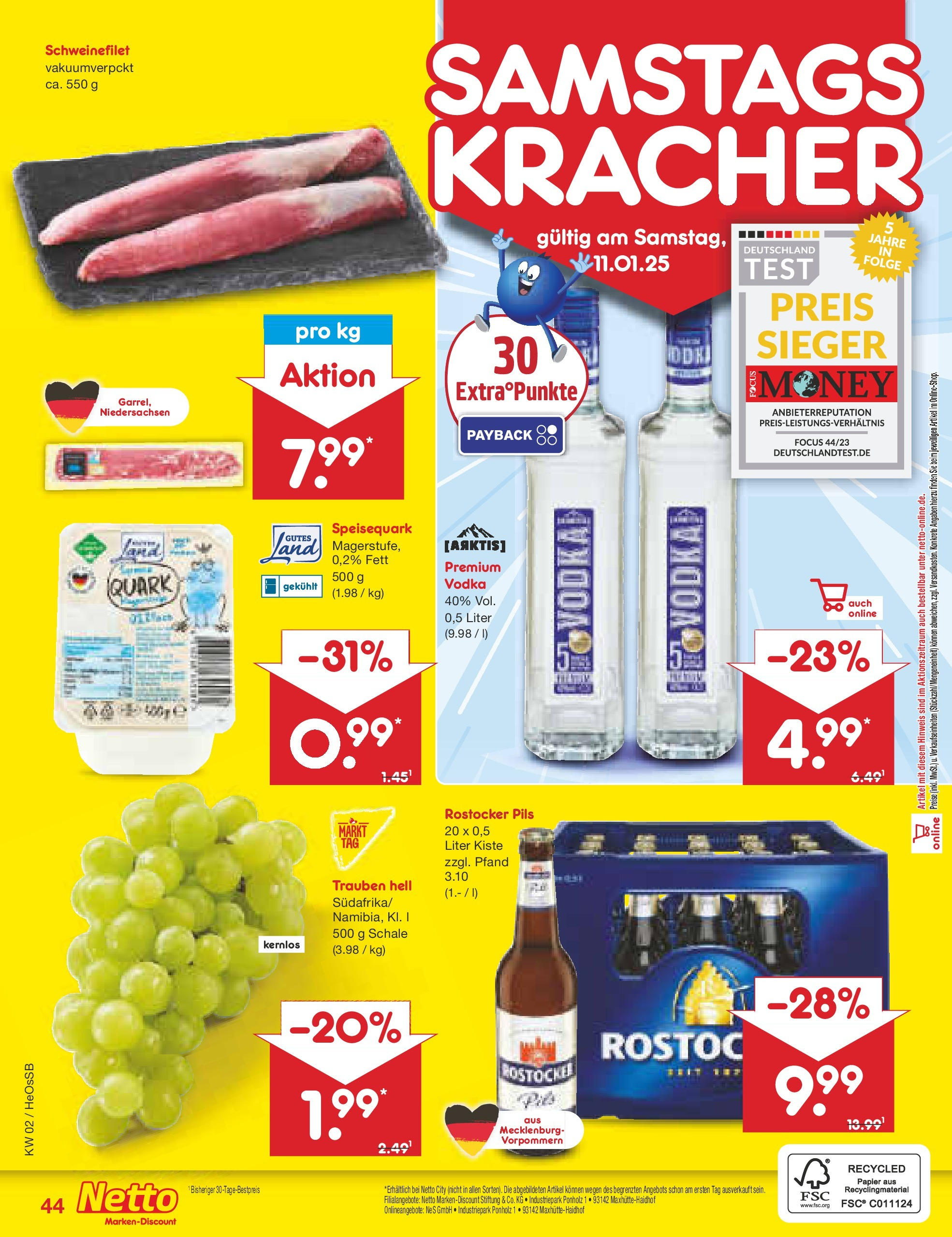 Netto Marken-Discount - Netto: Getränkeangebote (ab 06.01.2025) » Angebote | Seite: 60 | Produkte: Pils, Schweinefilet, Vodka, Speisequark