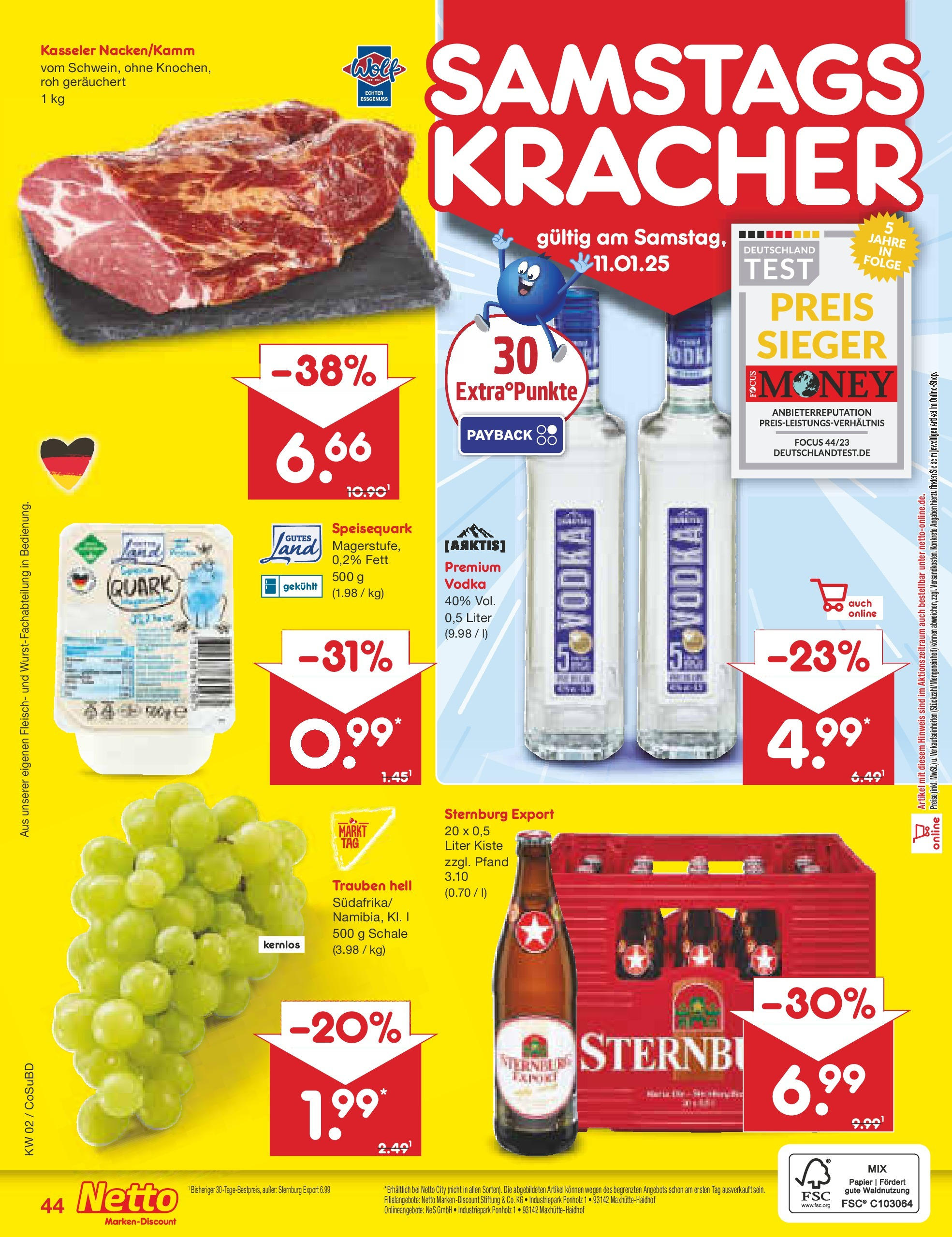 Netto Marken-Discount - Netto: Getränkeangebote (ab 06.01.2025) » Angebote | Seite: 60 | Produkte: Trauben, Vodka, Fleisch, Speisequark