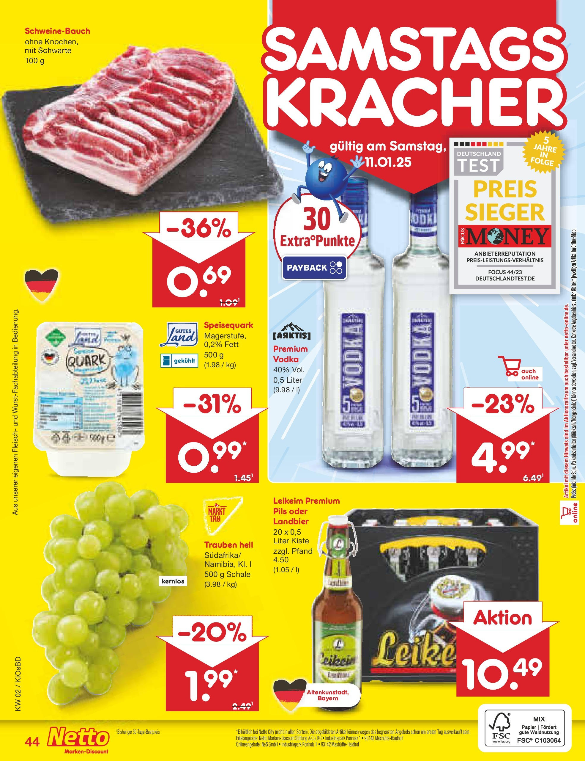 Netto Marken-Discount - Netto: Getränkeangebote (ab 06.01.2025) » Angebote | Seite: 60 | Produkte: Quark, Trauben, Schweinebauch, Pils