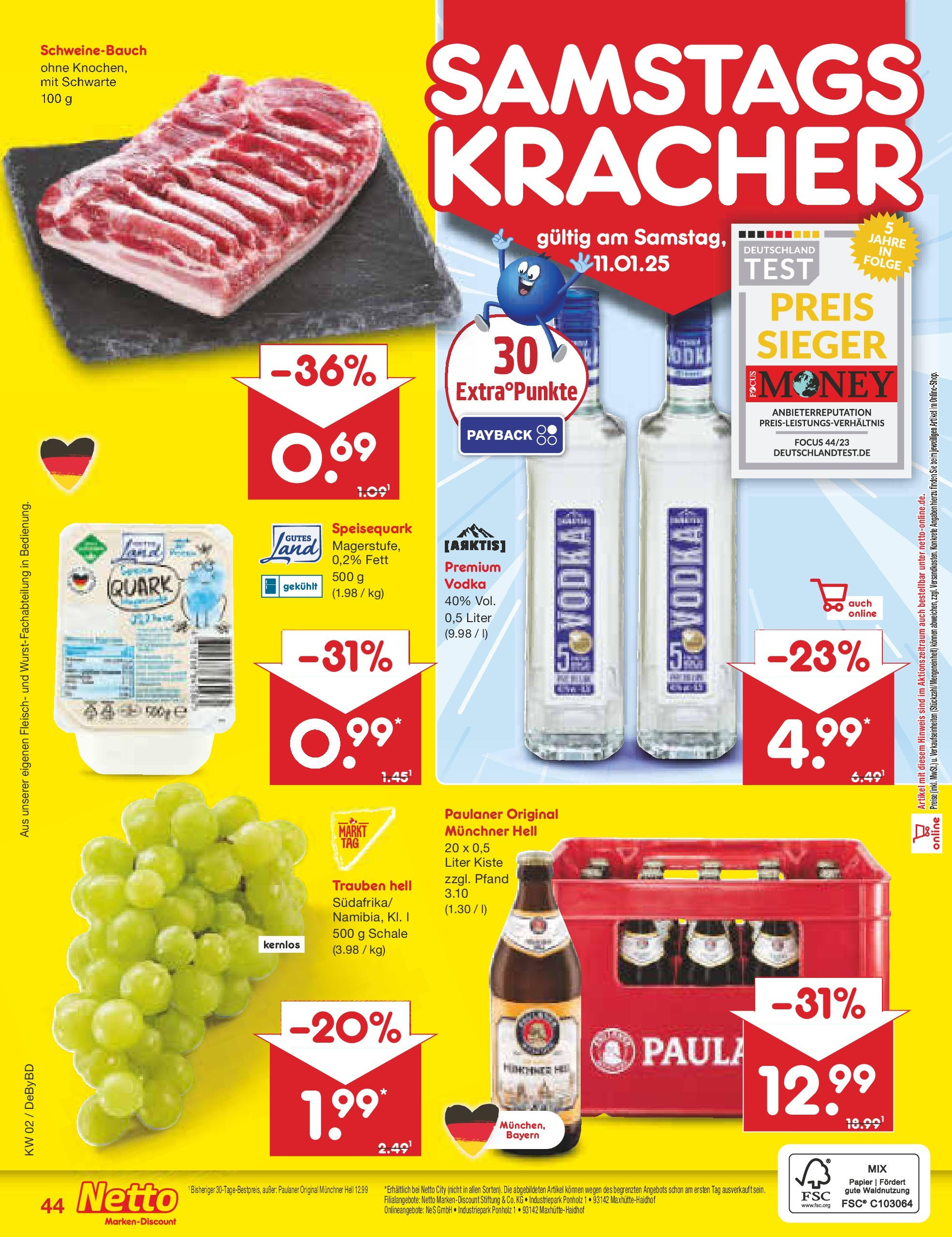 Netto Marken-Discount - Netto: Getränkeangebote (ab 06.01.2025) » Angebote | Seite: 60 | Produkte: Trauben, Vodka, Fleisch, Speisequark