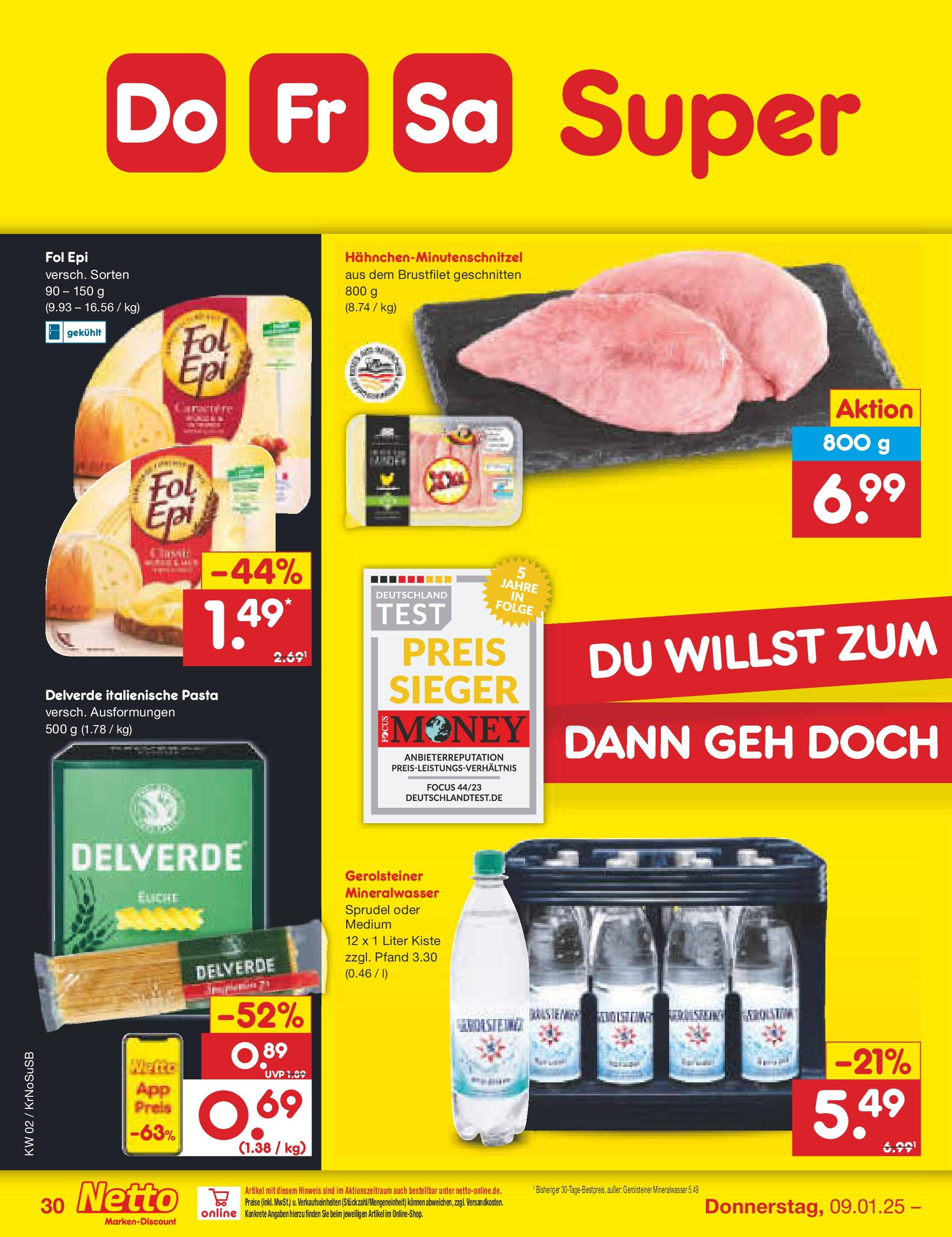 Netto Marken-Discount - Netto: Getränkeangebote (ab 06.01.2025) » Angebote | Seite: 44 | Produkte: Mineralwasser, Pasta, Gerolsteiner