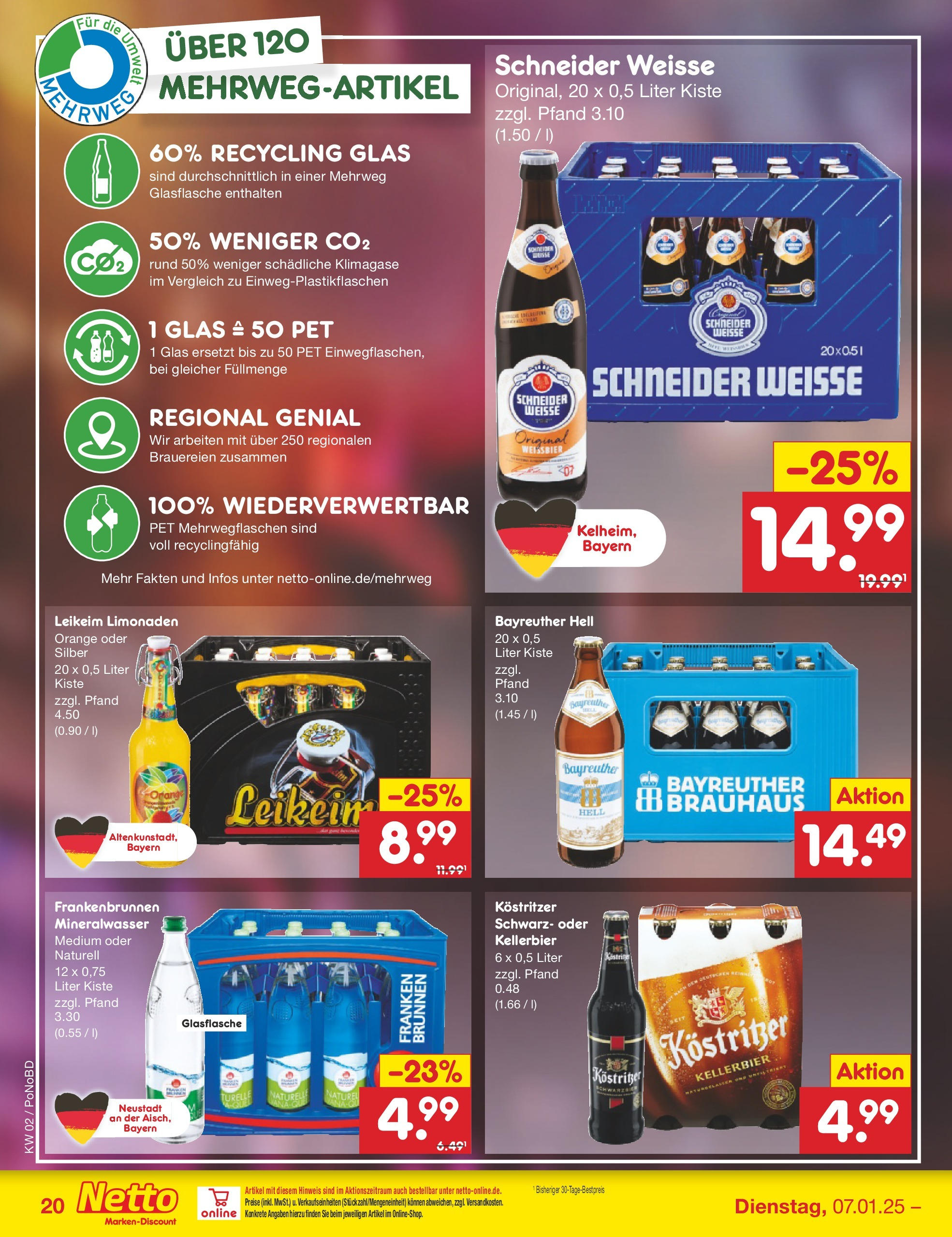 Netto Marken-Discount - Netto: Getränkeangebote (ab 06.01.2025) » Angebote | Seite: 28 | Produkte: Bayreuther hell, Kostritzer, Weißbier, Mineralwasser