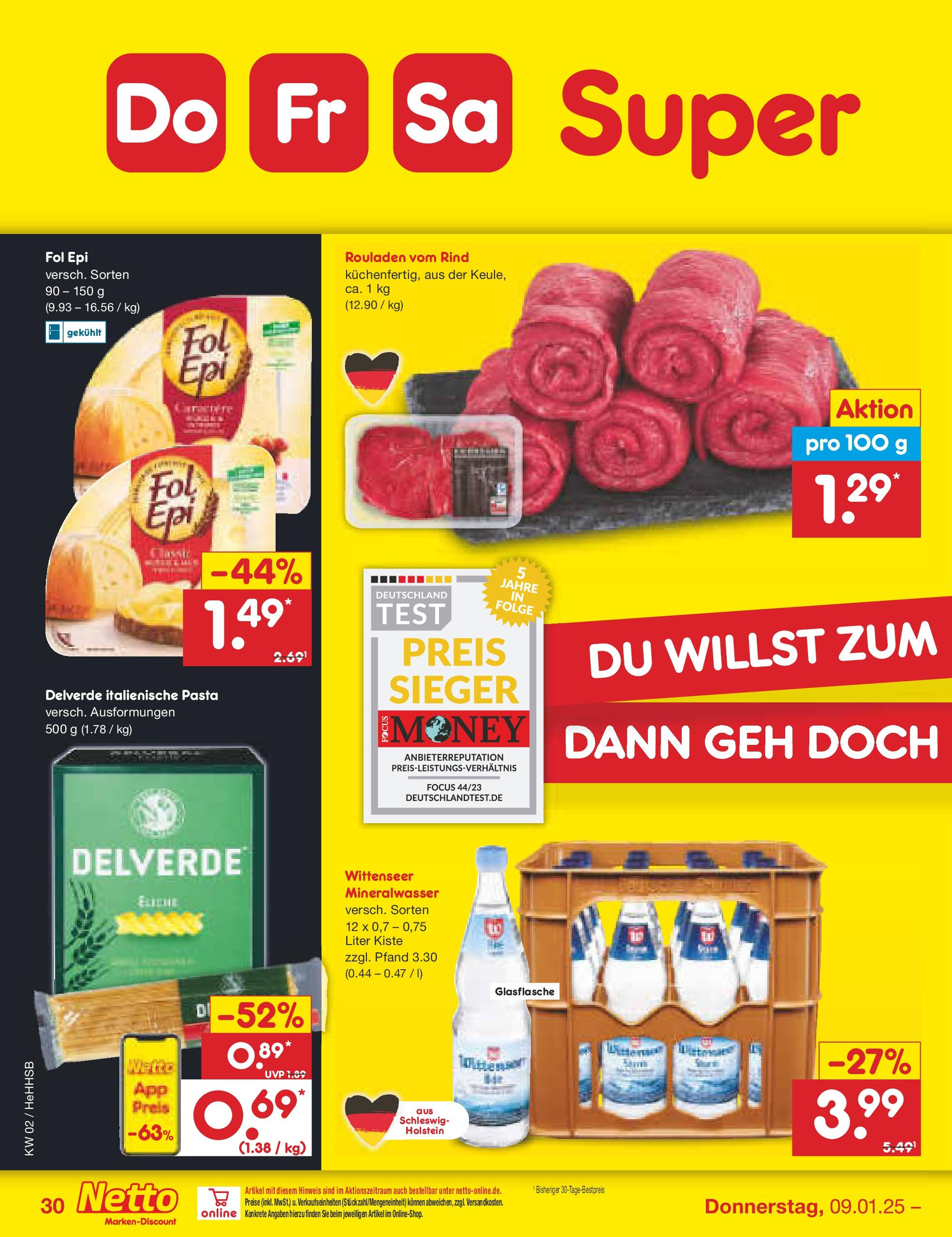 Netto Marken-Discount - Netto: Getränkeangebote (ab 06.01.2025) » Angebote | Seite: 44 | Produkte: Mineralwasser, Pasta