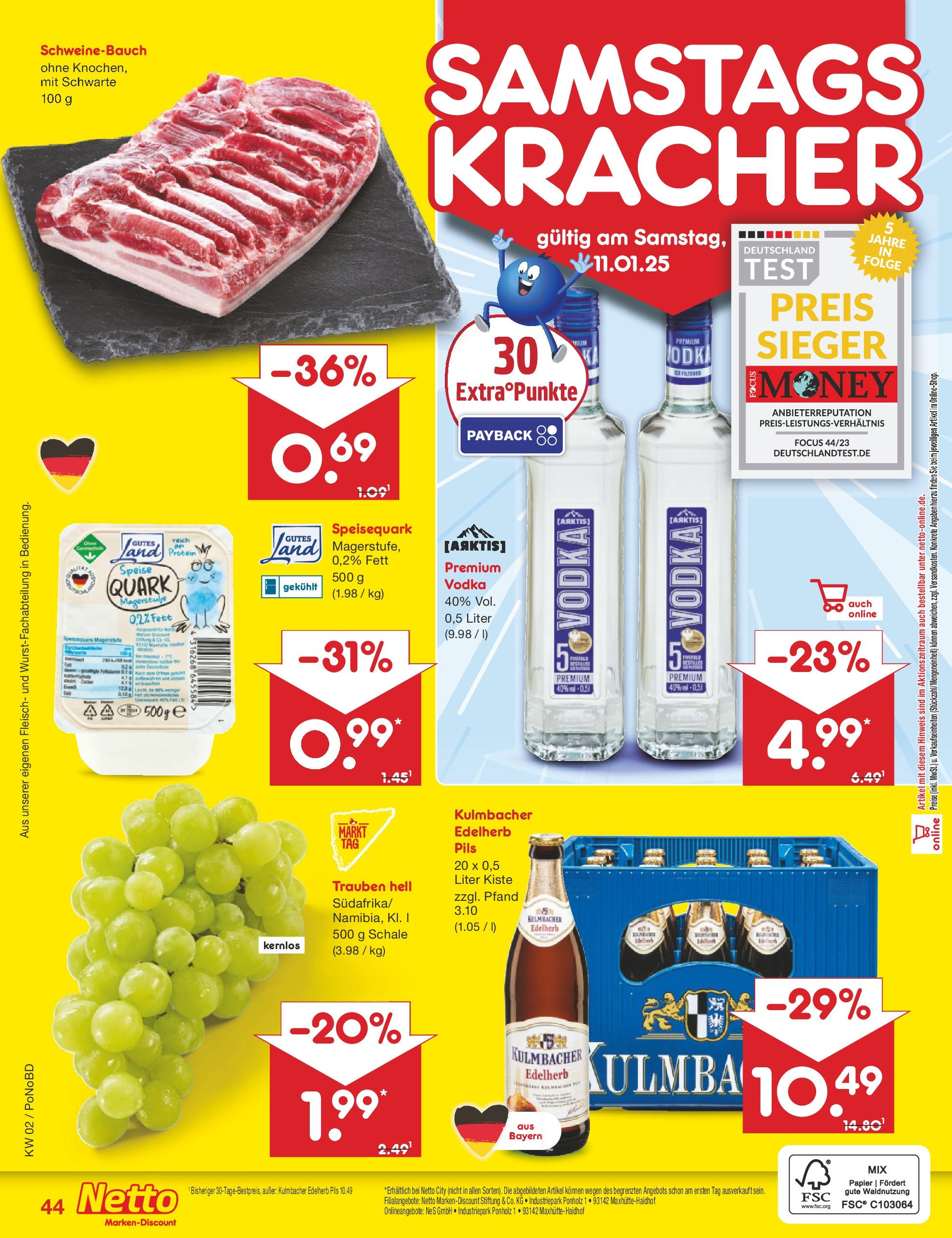 Netto Marken-Discount - Netto: Getränkeangebote (ab 06.01.2025) » Angebote | Seite: 60 | Produkte: Schweinebauch, Pils, Vodka, Fleisch