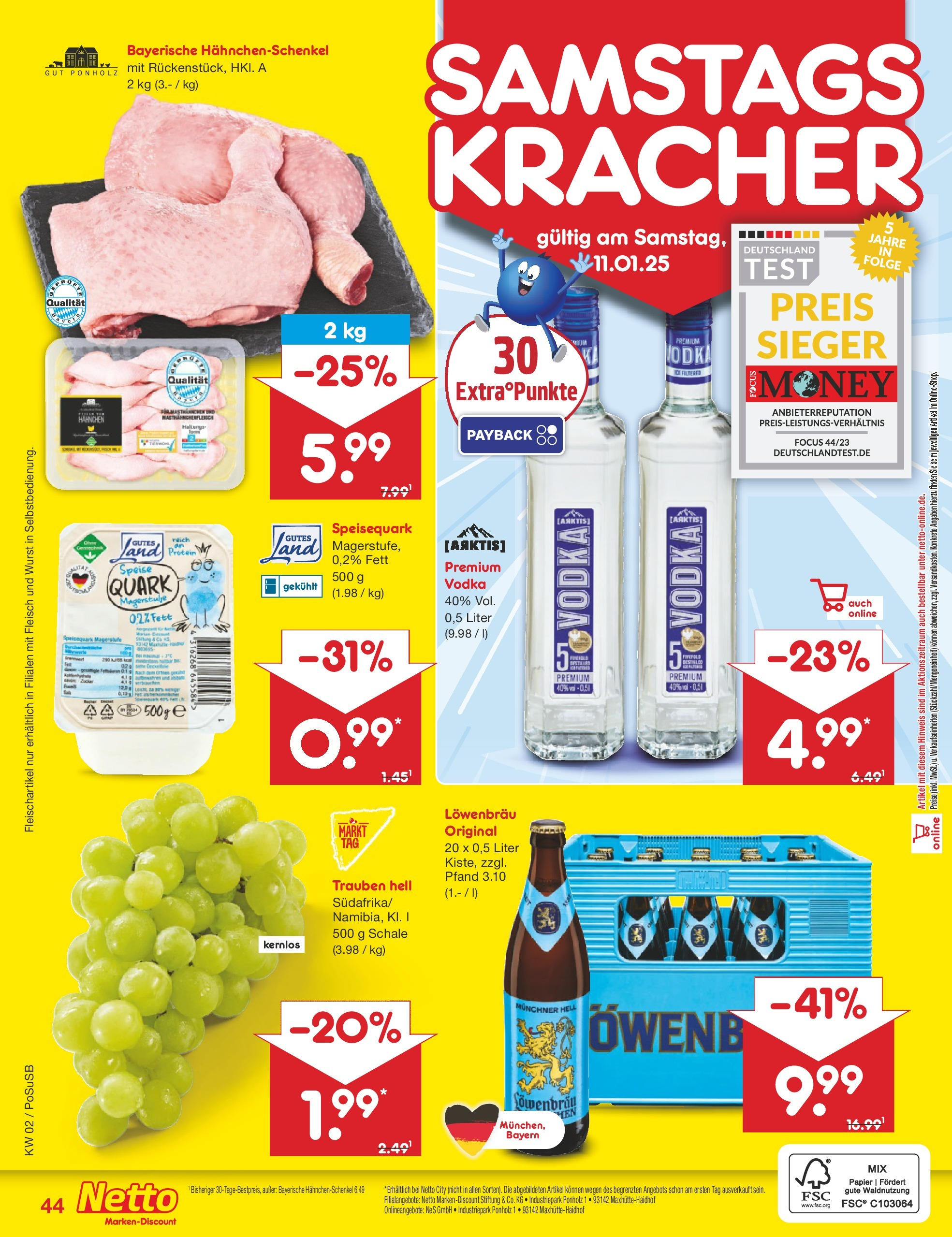 Netto Marken-Discount - Netto: Getränkeangebote (ab 06.01.2025) » Angebote | Seite: 60 | Produkte: Hahnchenschenkel, Zucker, Vodka, Speisequark