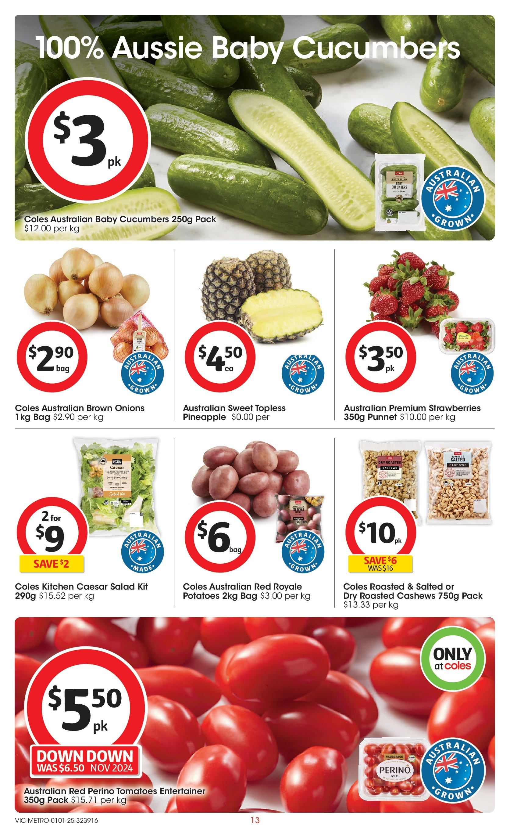 ﻿﻿Coles catalogue valid from 31/12/2024 > Online Australia | Page: 13 | Products: Pineapple, Strawberries, Salad, Potatoes