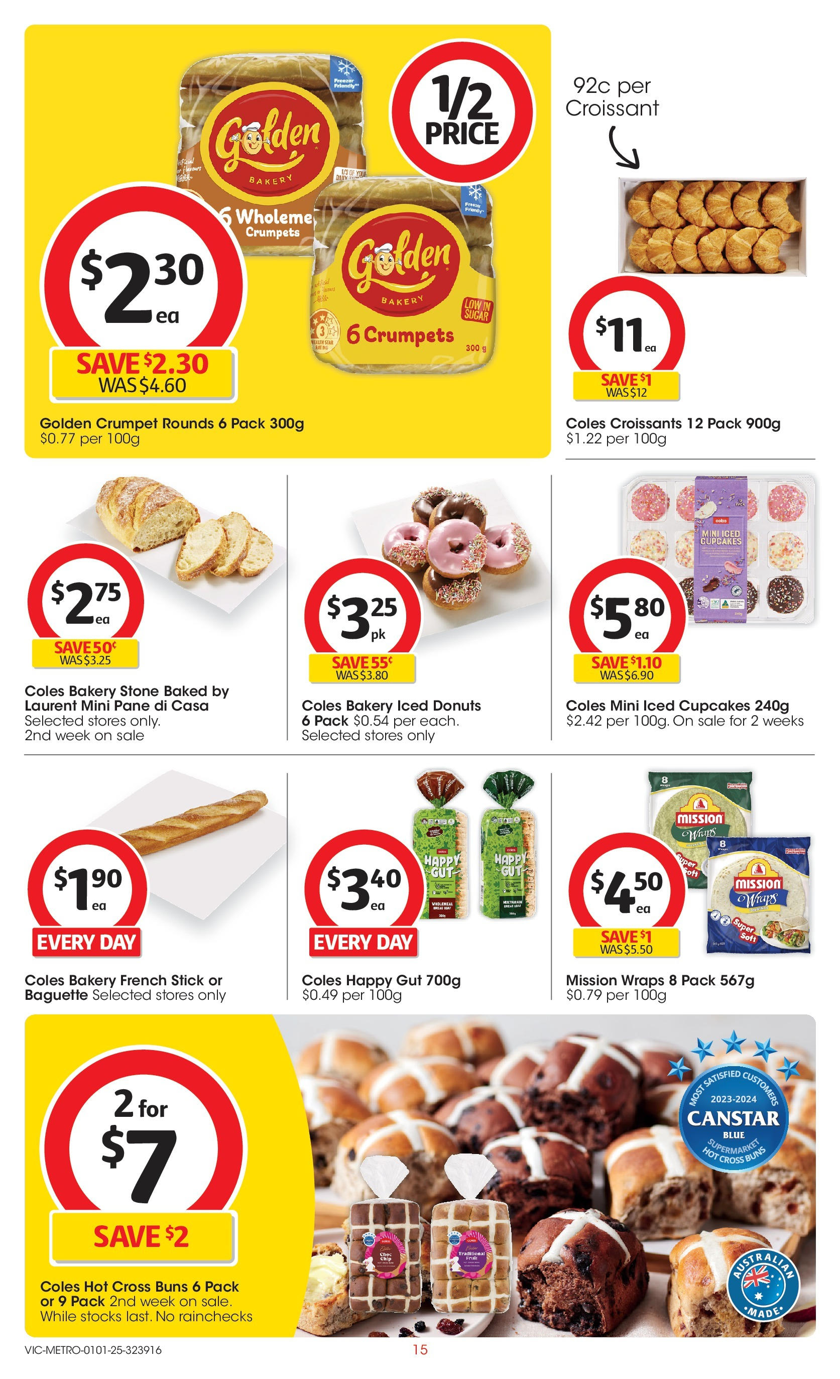 ﻿﻿Coles catalogue valid from 31/12/2024 > Online Australia | Page: 15 | Products: Crumpets, Donuts, Sugar, Bakery