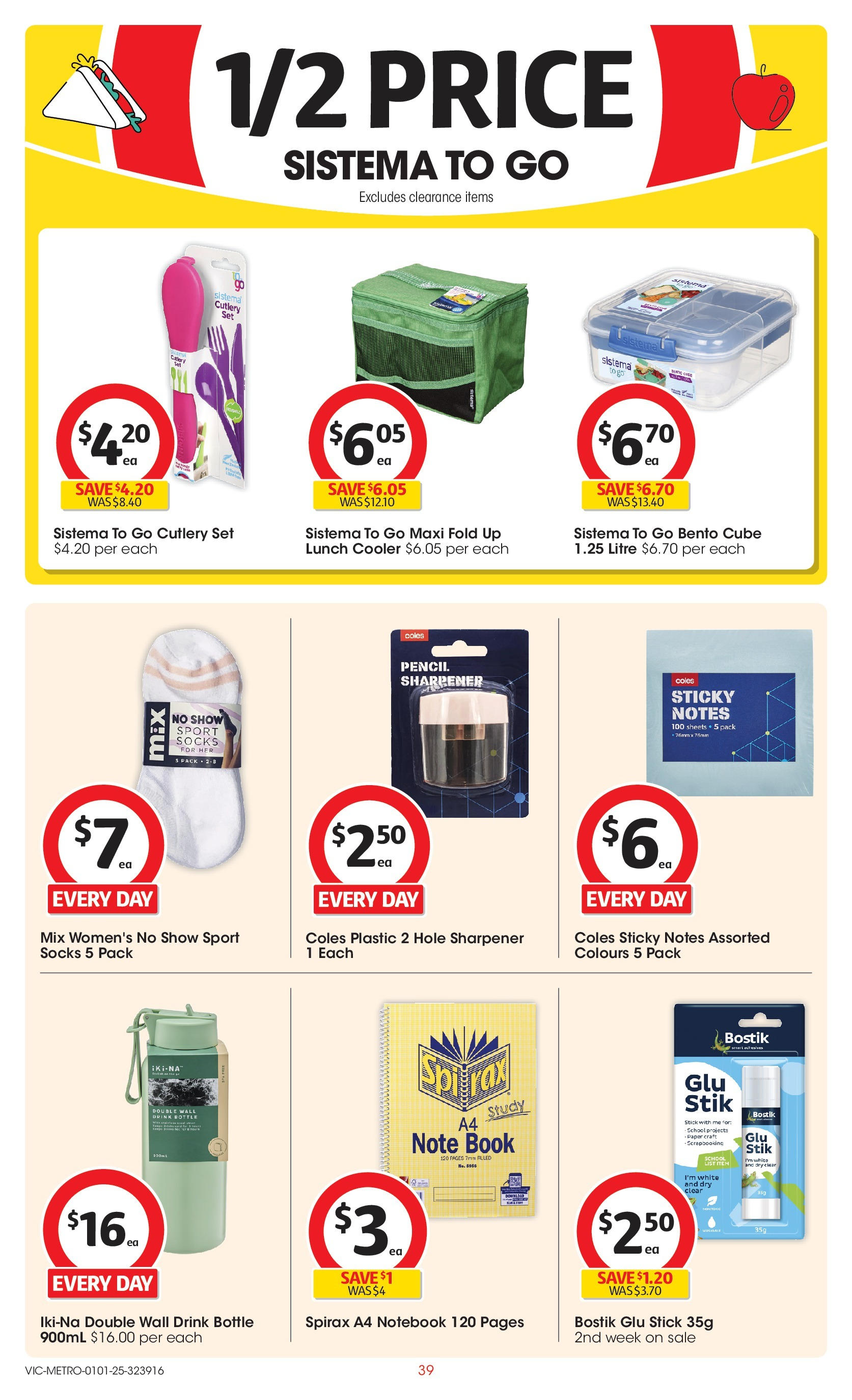 ﻿﻿Coles catalogue valid from 31/12/2024 > Online Australia | Page: 39 | Products: Cutlery, Socks, Notebook