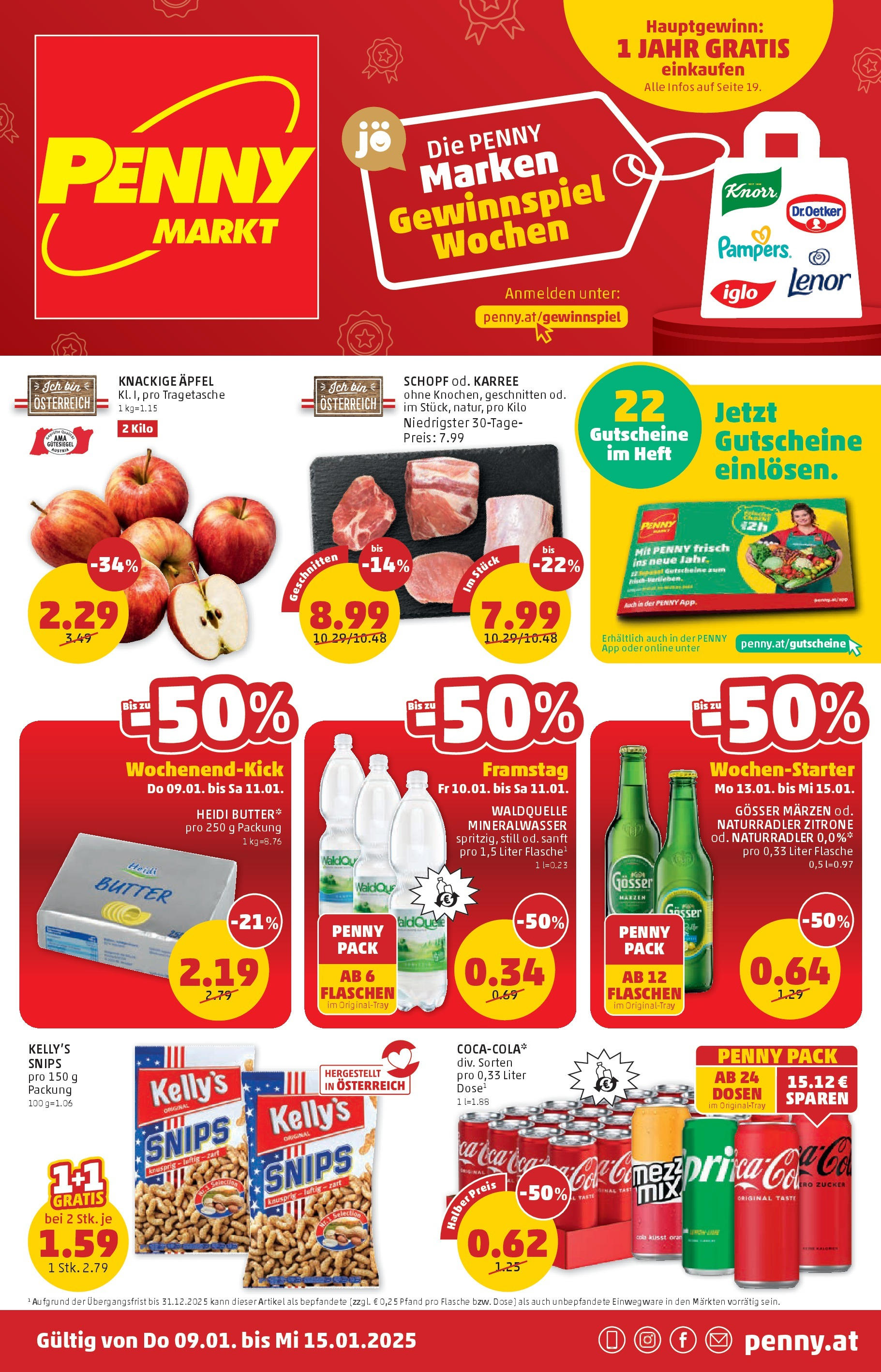 Penny Markt Die ganze Woche sparen. ab (09.01.2025) - Angebote, Prospekt | Seite: 1 | Produkte: Zitrone, Butter, Äpfel